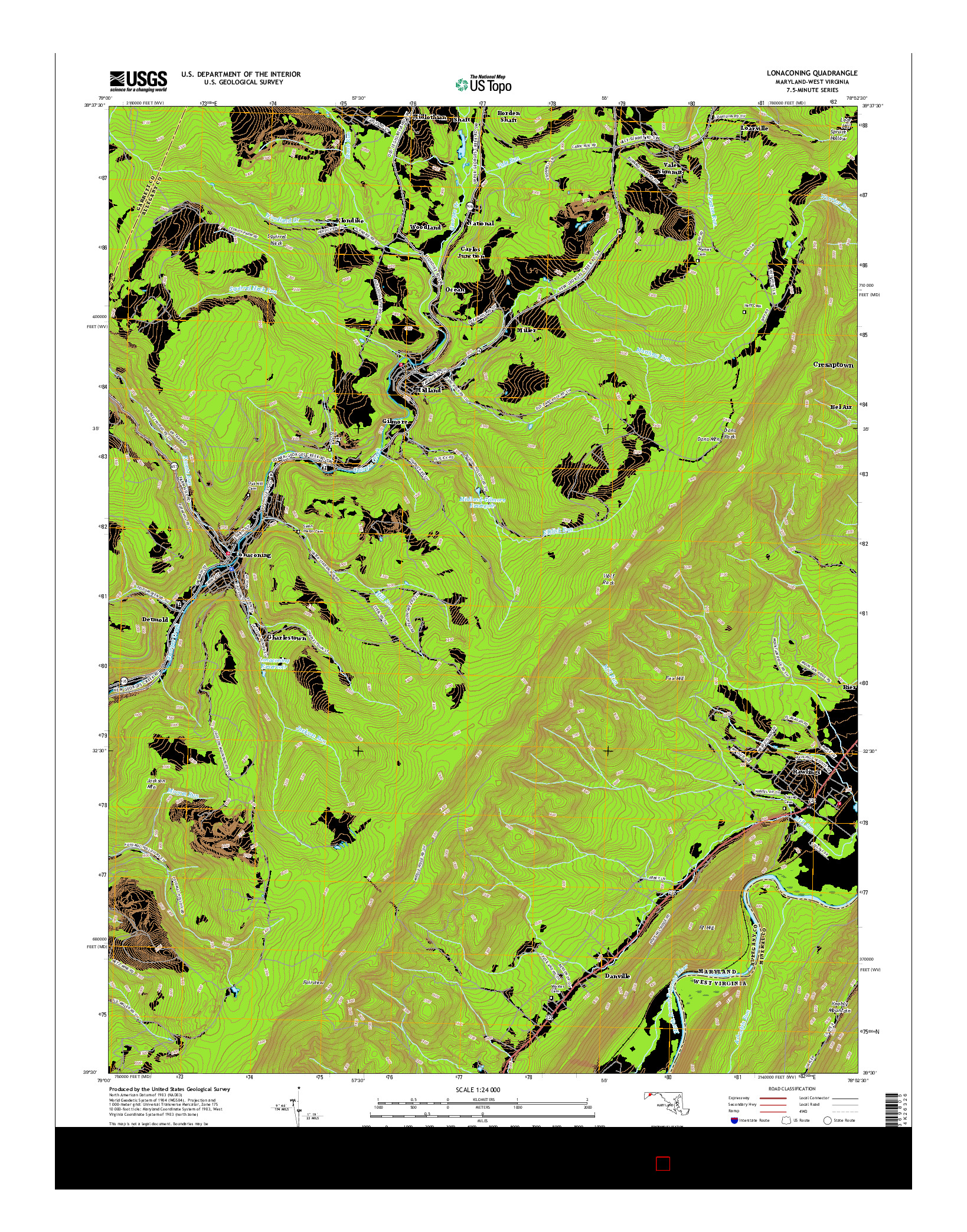 USGS US TOPO 7.5-MINUTE MAP FOR LONACONING, MD-WV 2016