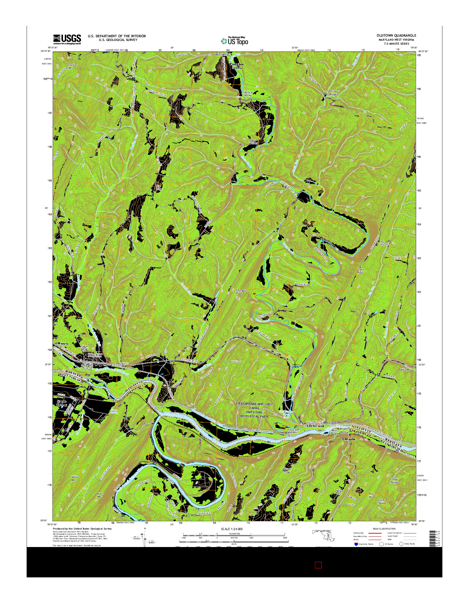 USGS US TOPO 7.5-MINUTE MAP FOR OLDTOWN, MD-WV 2016