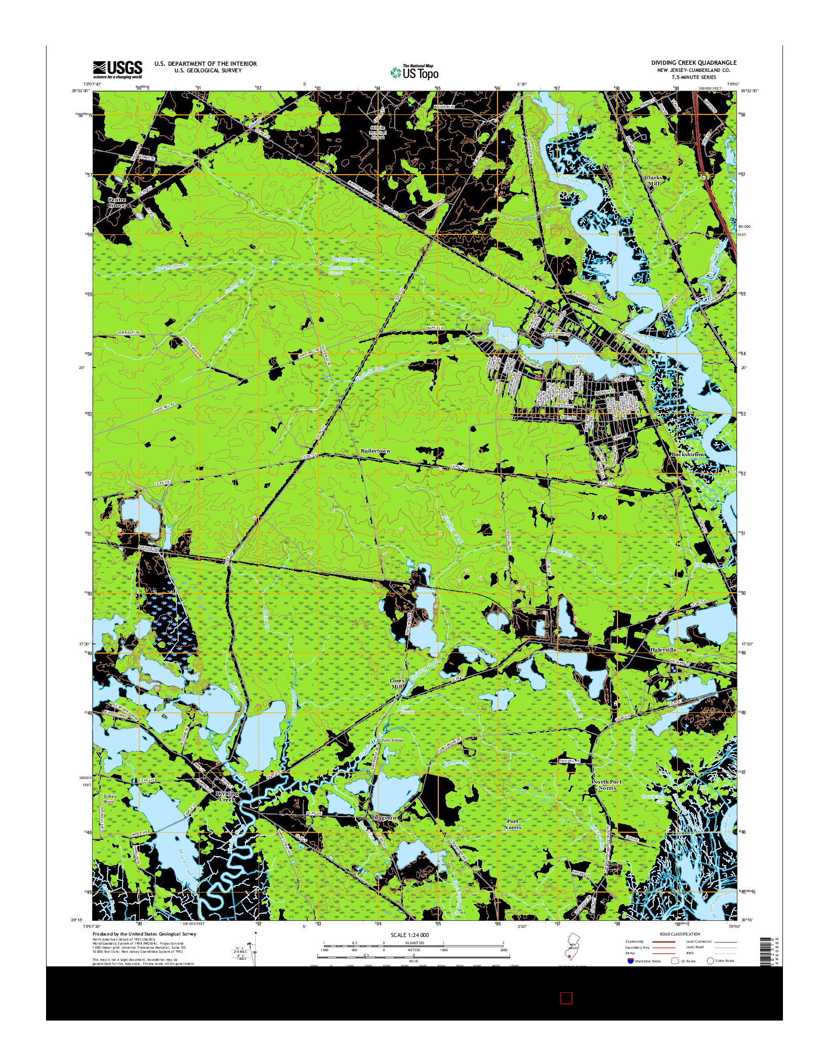 USGS US TOPO 7.5-MINUTE MAP FOR DIVIDING CREEK, NJ 2016