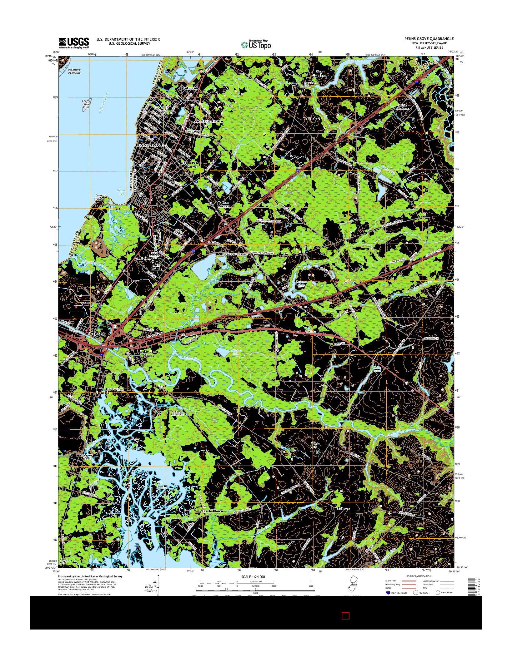 USGS US TOPO 7.5-MINUTE MAP FOR PENNS GROVE, NJ-DE 2016