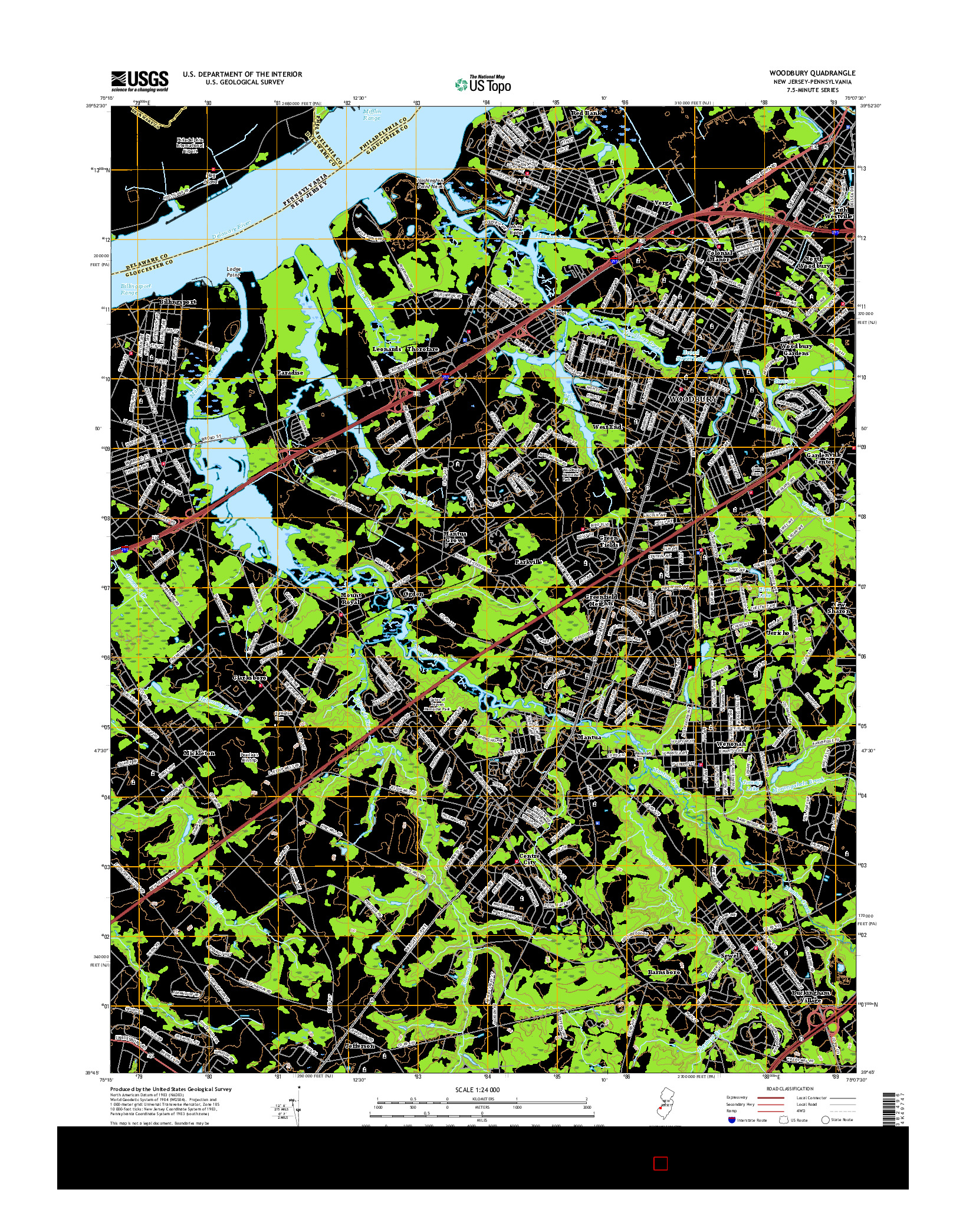 USGS US TOPO 7.5-MINUTE MAP FOR WOODBURY, NJ-PA 2016