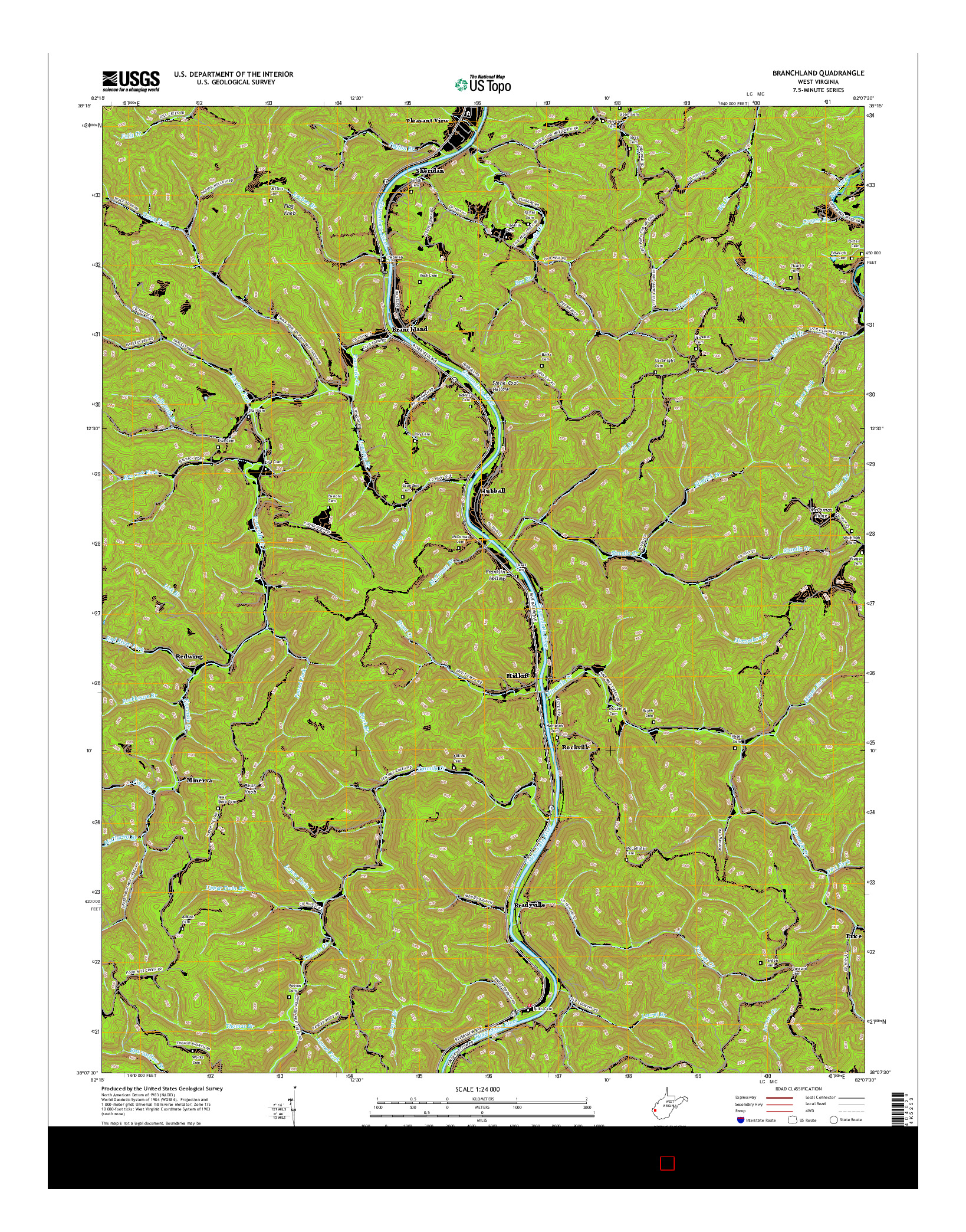 USGS US TOPO 7.5-MINUTE MAP FOR BRANCHLAND, WV 2016