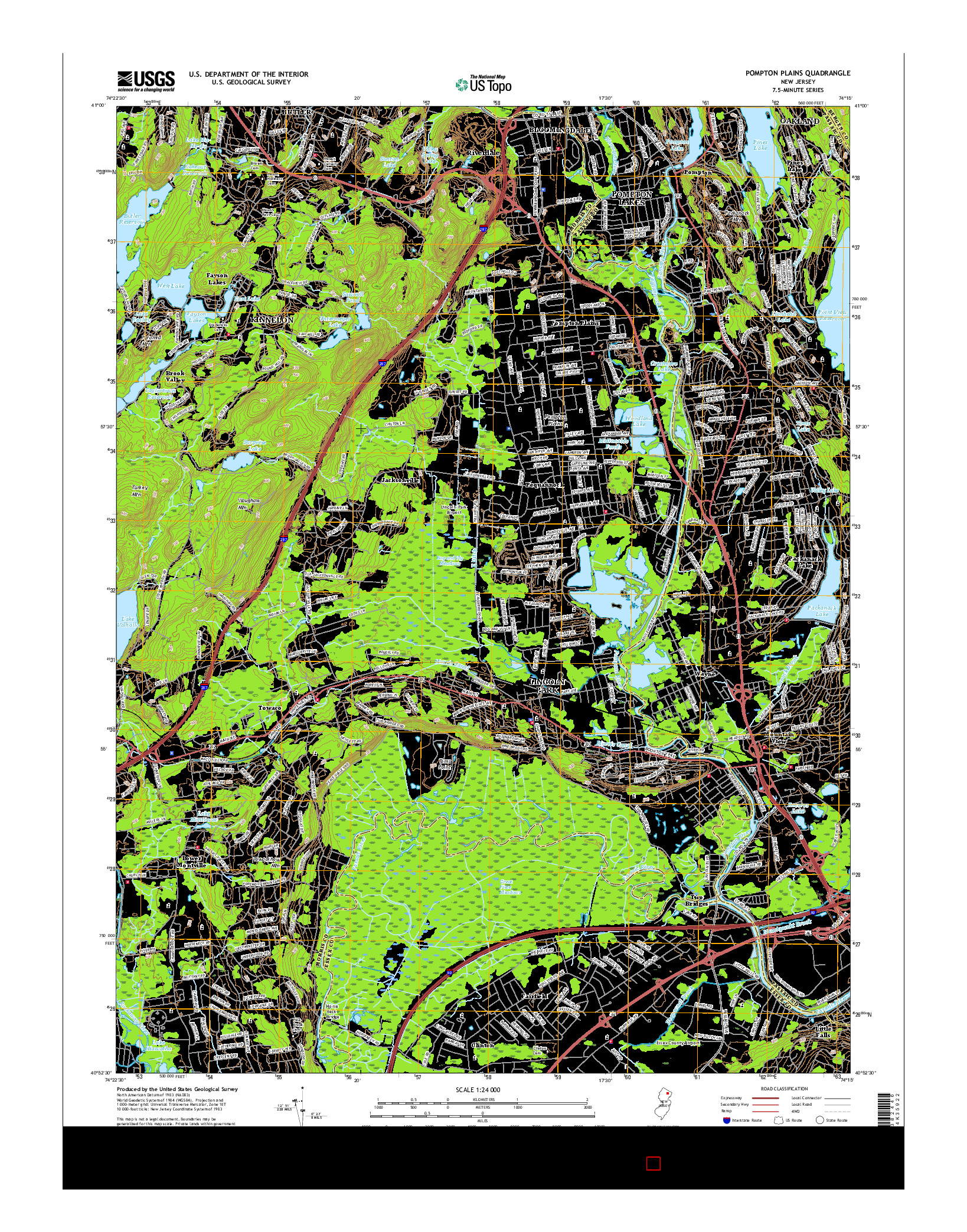 USGS US TOPO 7.5-MINUTE MAP FOR POMPTON PLAINS, NJ 2016
