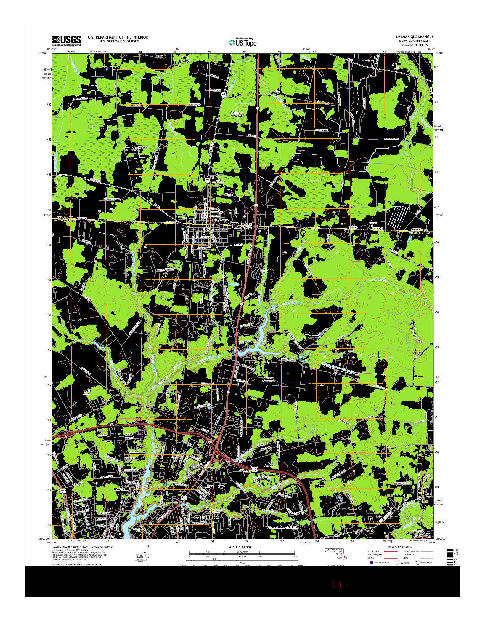 USGS US TOPO 7.5-MINUTE MAP FOR DELMAR, MD-DE 2016