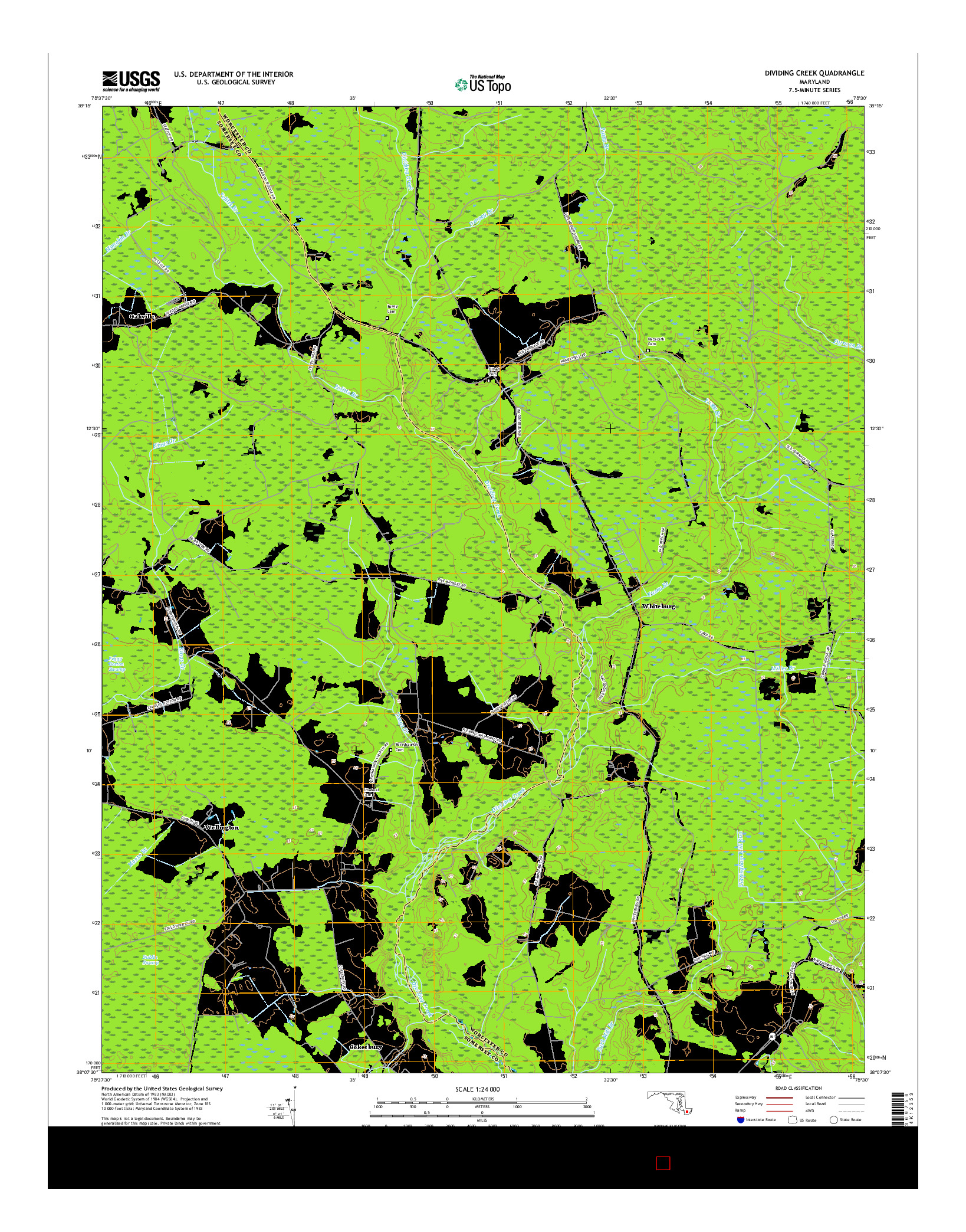 USGS US TOPO 7.5-MINUTE MAP FOR DIVIDING CREEK, MD 2016