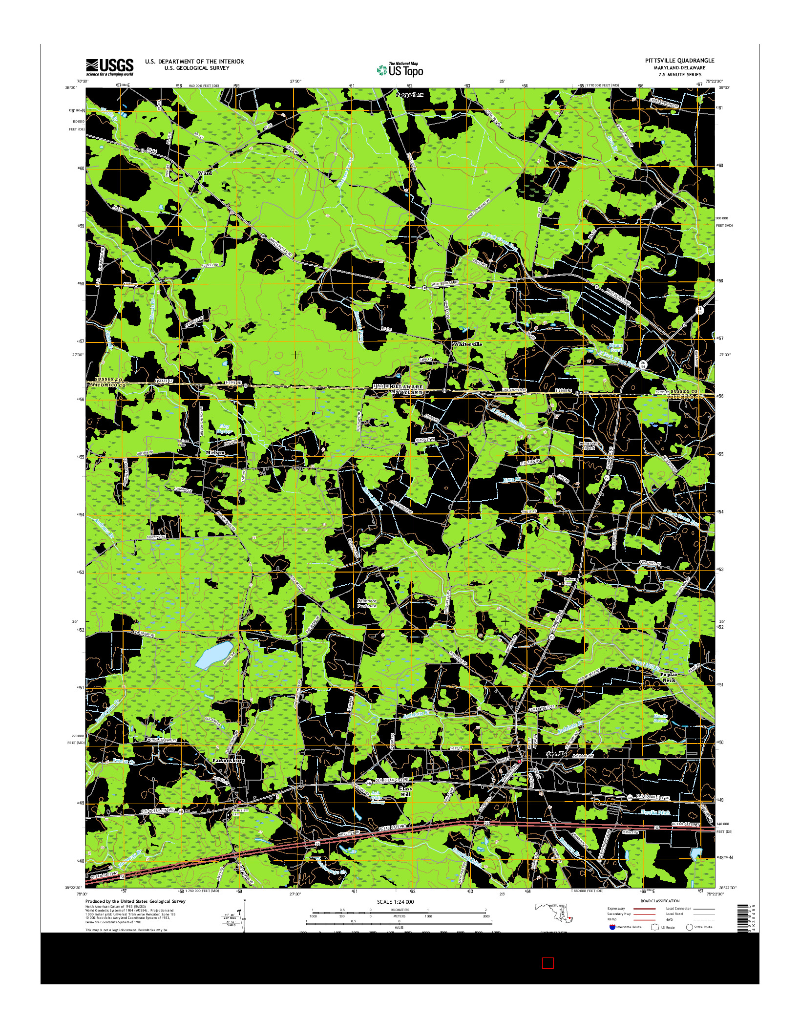 USGS US TOPO 7.5-MINUTE MAP FOR PITTSVILLE, MD-DE 2016