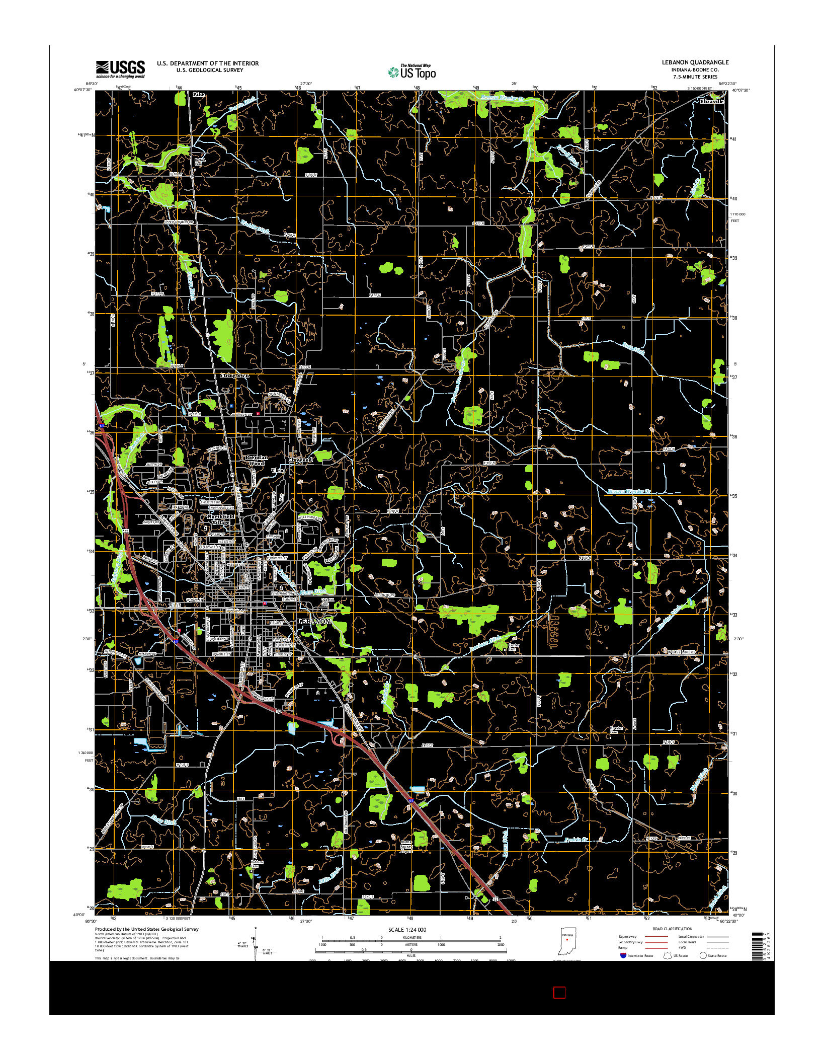 USGS US TOPO 7.5-MINUTE MAP FOR LEBANON, IN 2016