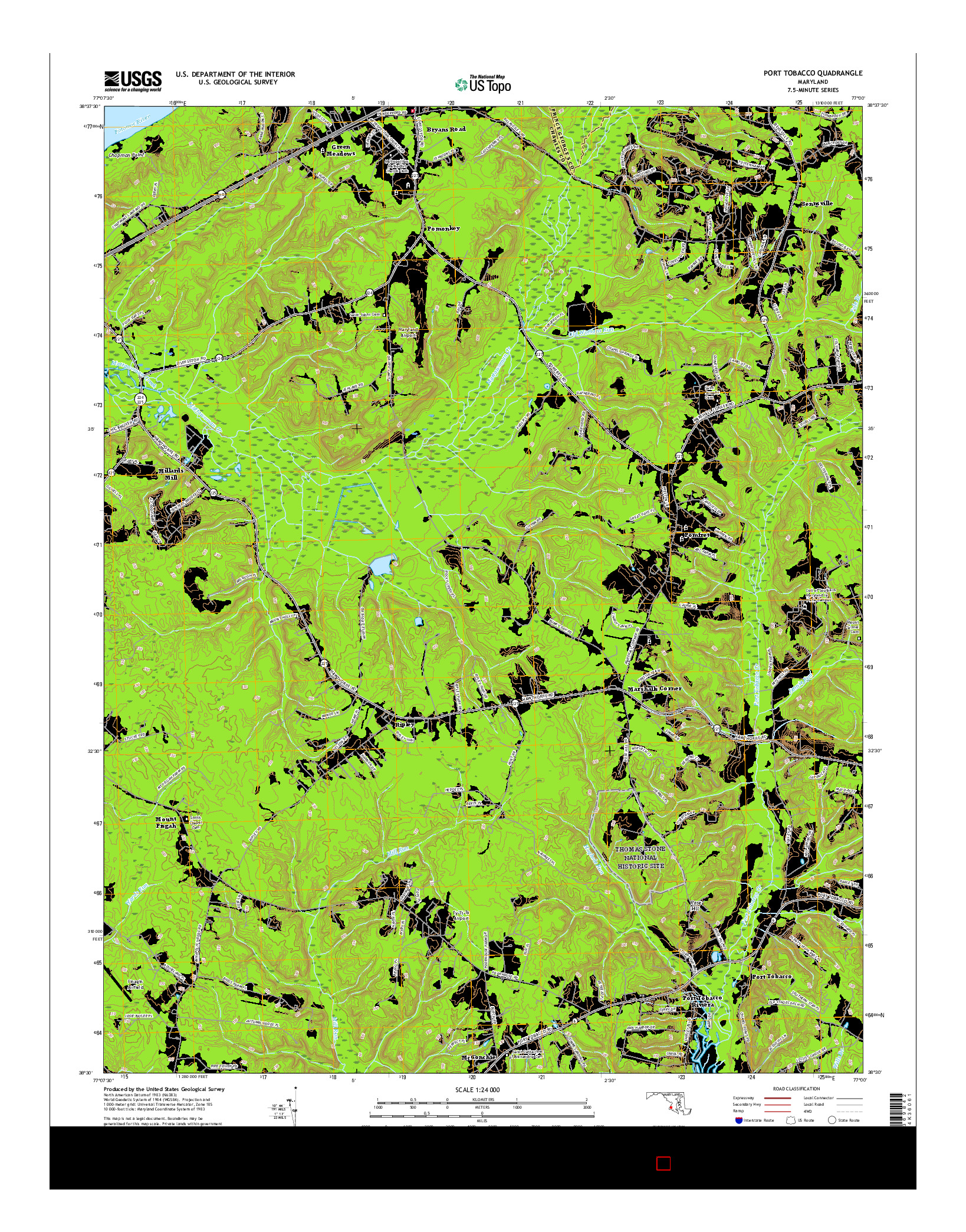 USGS US TOPO 7.5-MINUTE MAP FOR PORT TOBACCO, MD 2016