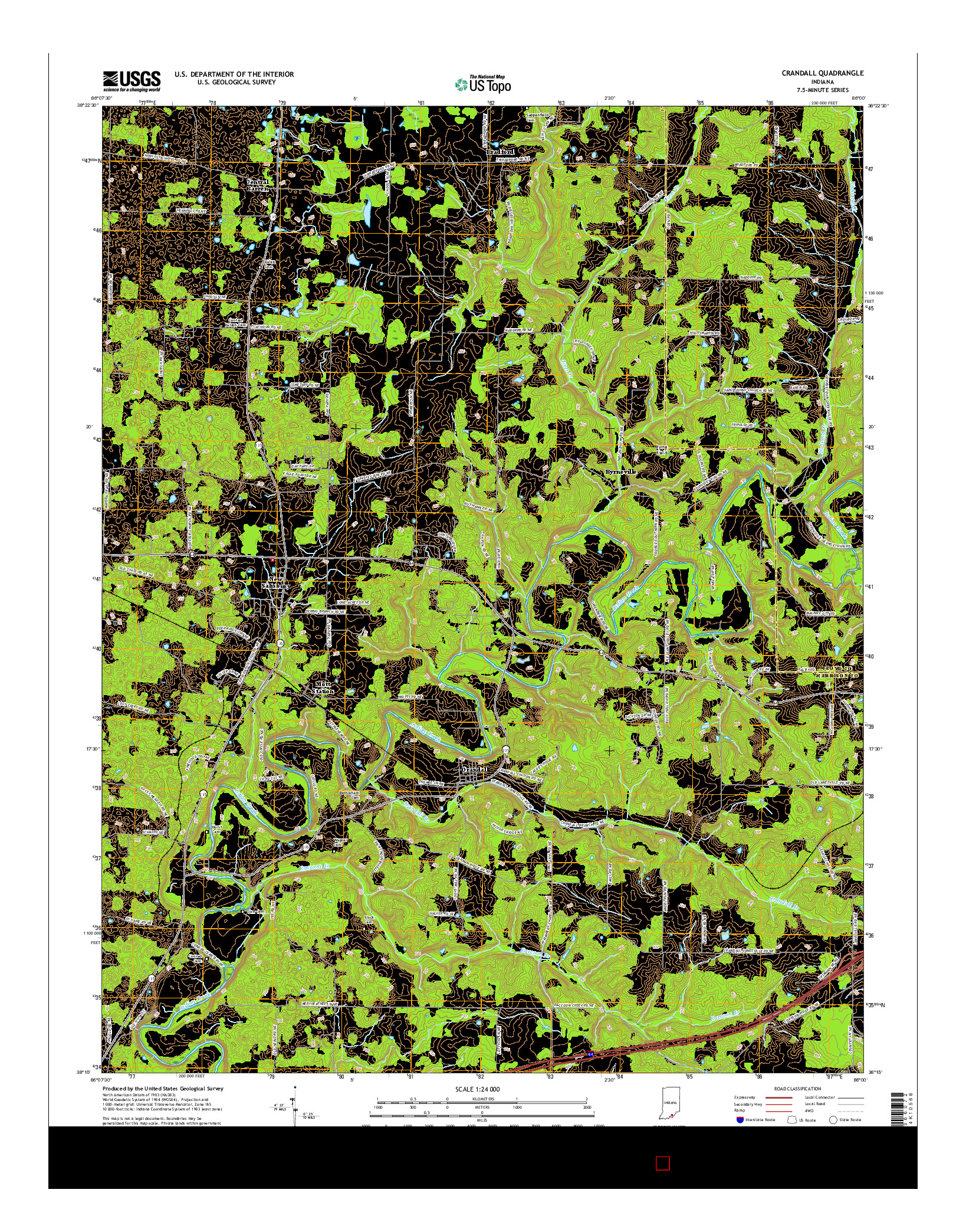 USGS US TOPO 7.5-MINUTE MAP FOR CRANDALL, IN 2016