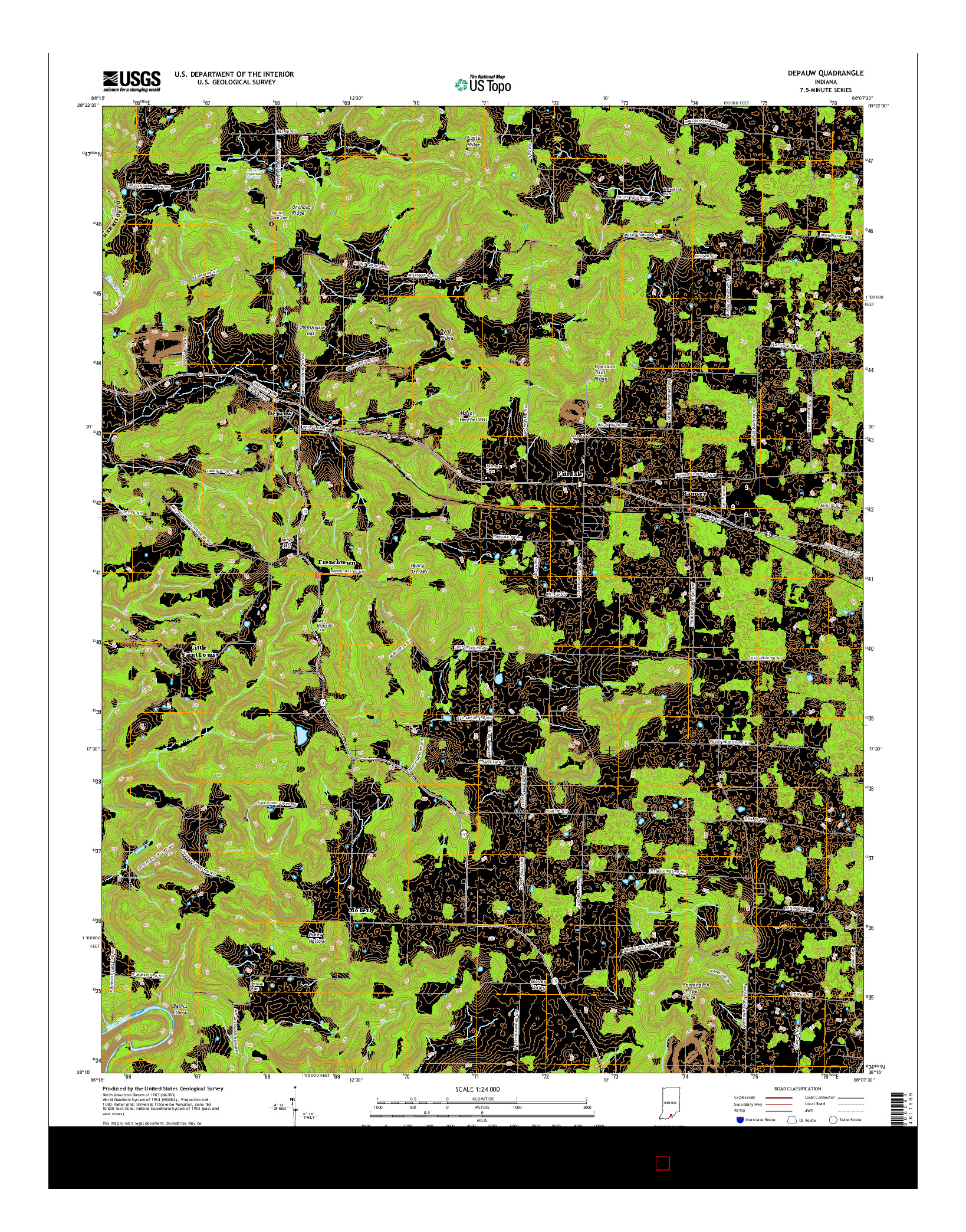 USGS US TOPO 7.5-MINUTE MAP FOR DEPAUW, IN 2016