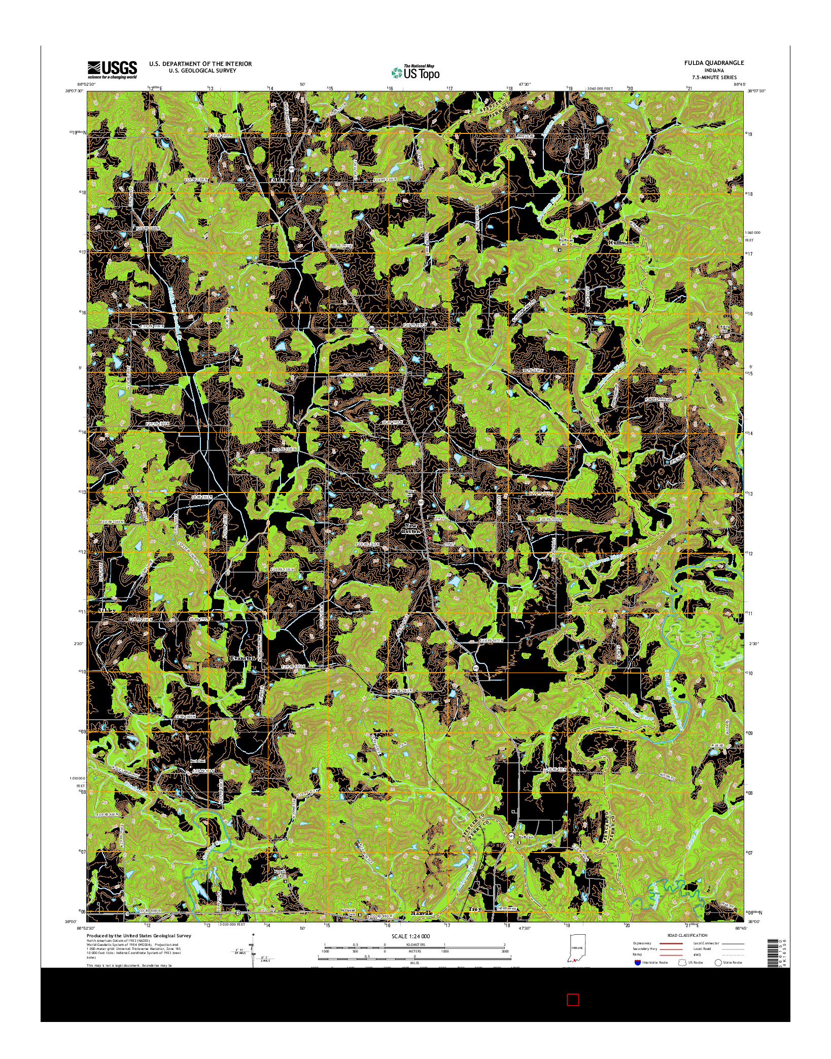 USGS US TOPO 7.5-MINUTE MAP FOR FULDA, IN 2016