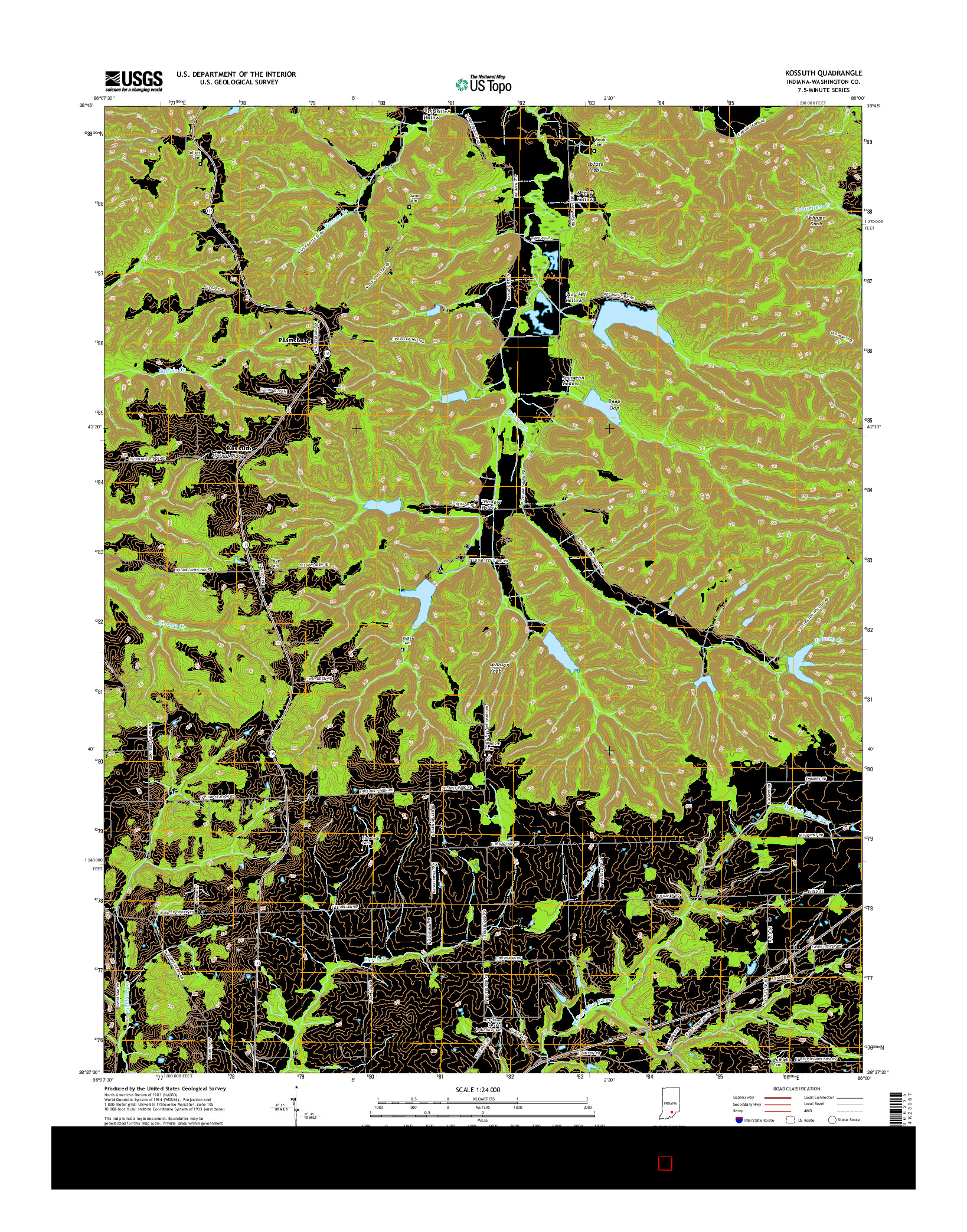 USGS US TOPO 7.5-MINUTE MAP FOR KOSSUTH, IN 2016