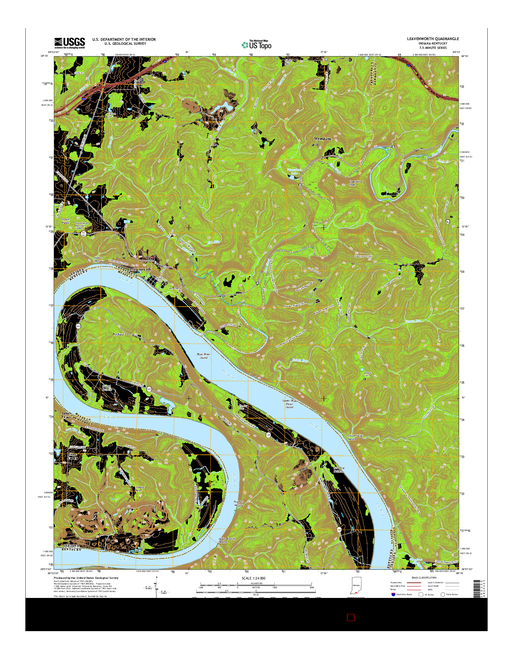 USGS US TOPO 7.5-MINUTE MAP FOR LEAVENWORTH, IN-KY 2016