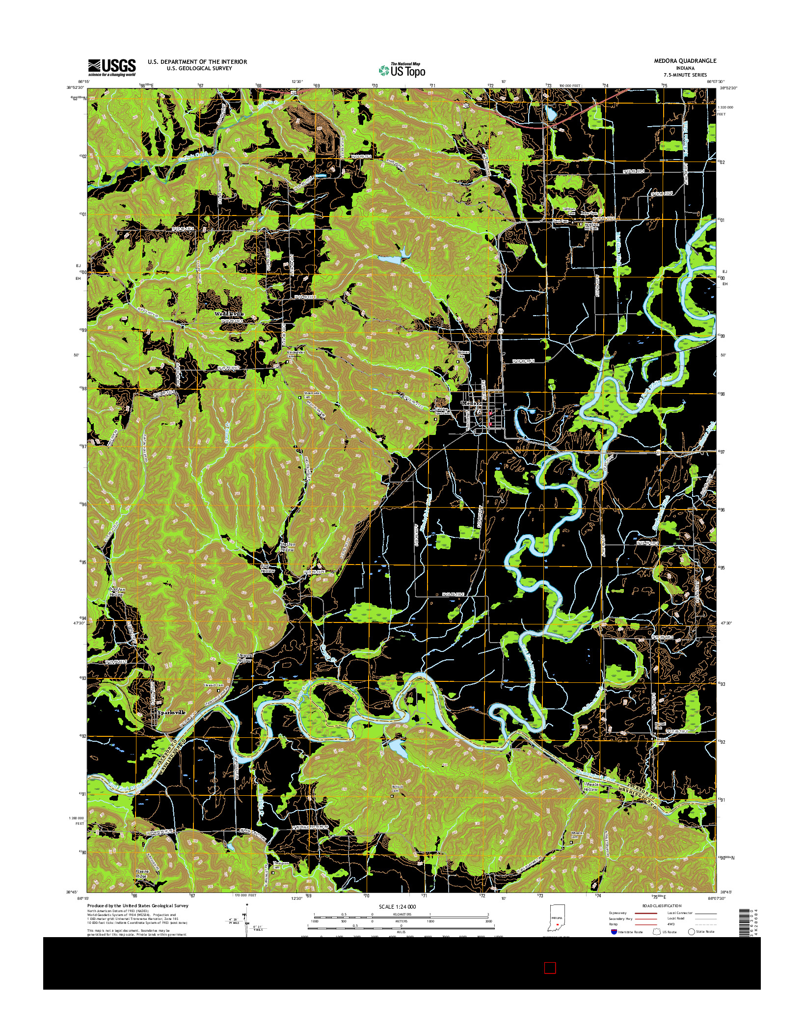 USGS US TOPO 7.5-MINUTE MAP FOR MEDORA, IN 2016