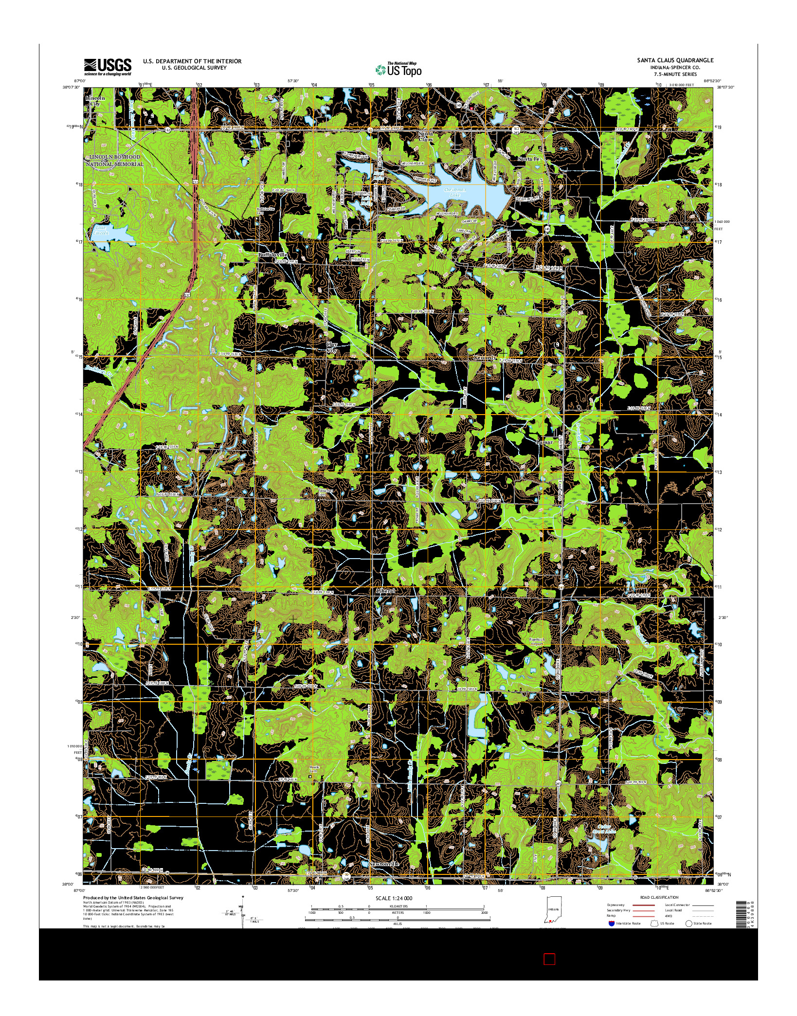 USGS US TOPO 7.5-MINUTE MAP FOR SANTA CLAUS, IN 2016