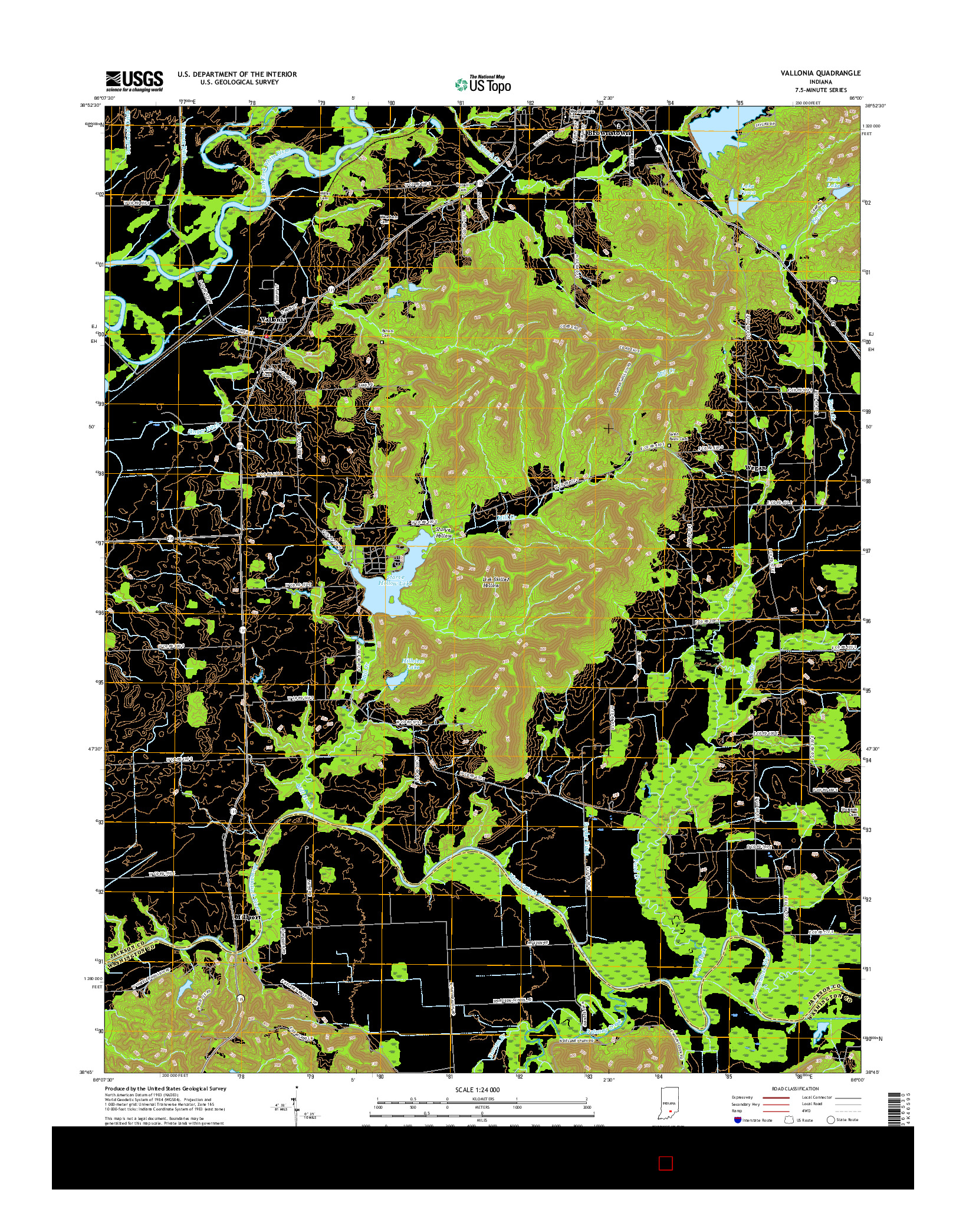 USGS US TOPO 7.5-MINUTE MAP FOR VALLONIA, IN 2016