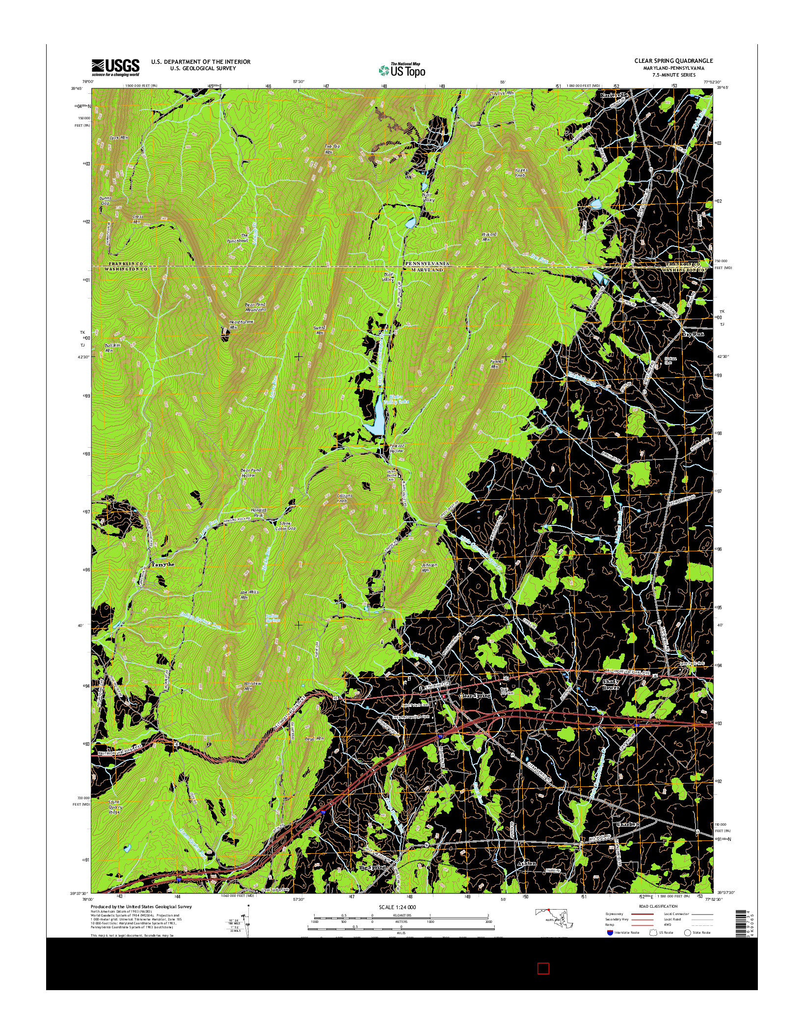 USGS US TOPO 7.5-MINUTE MAP FOR CLEAR SPRING, MD-PA 2016