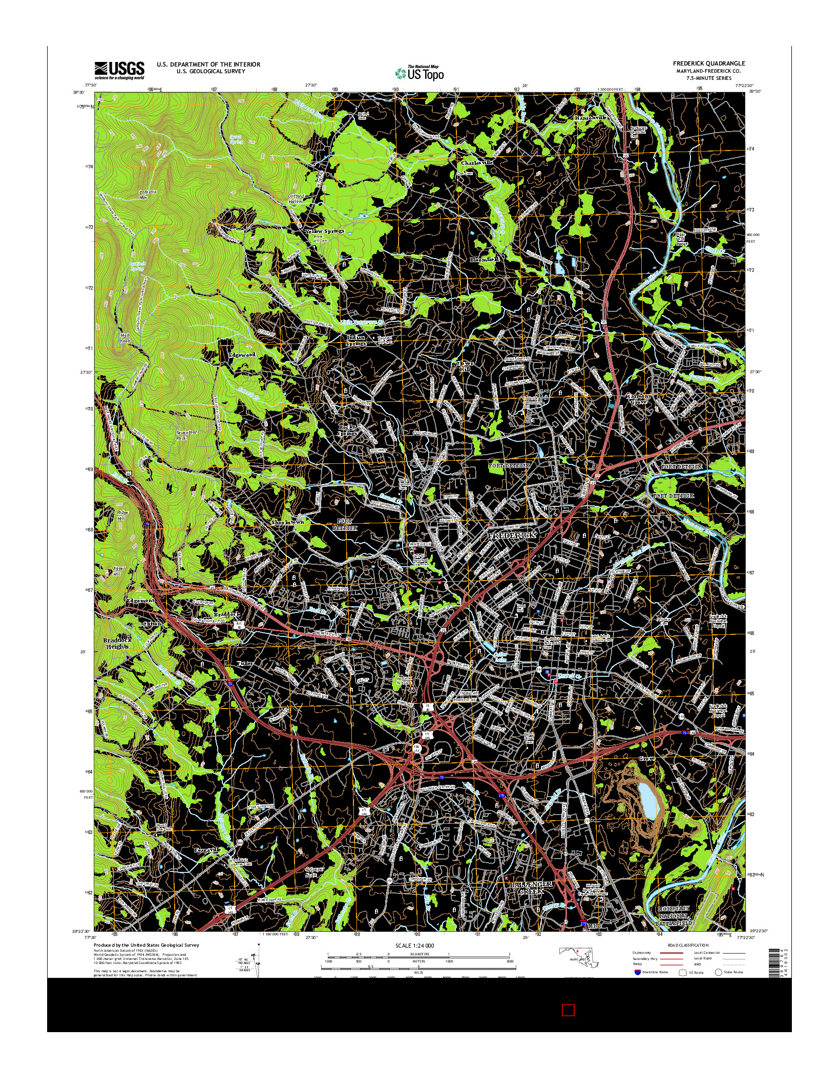 USGS US TOPO 7.5-MINUTE MAP FOR FREDERICK, MD 2016