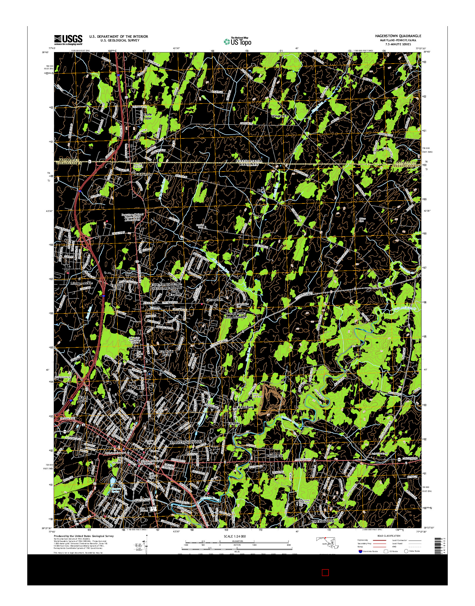USGS US TOPO 7.5-MINUTE MAP FOR HAGERSTOWN, MD-PA 2016