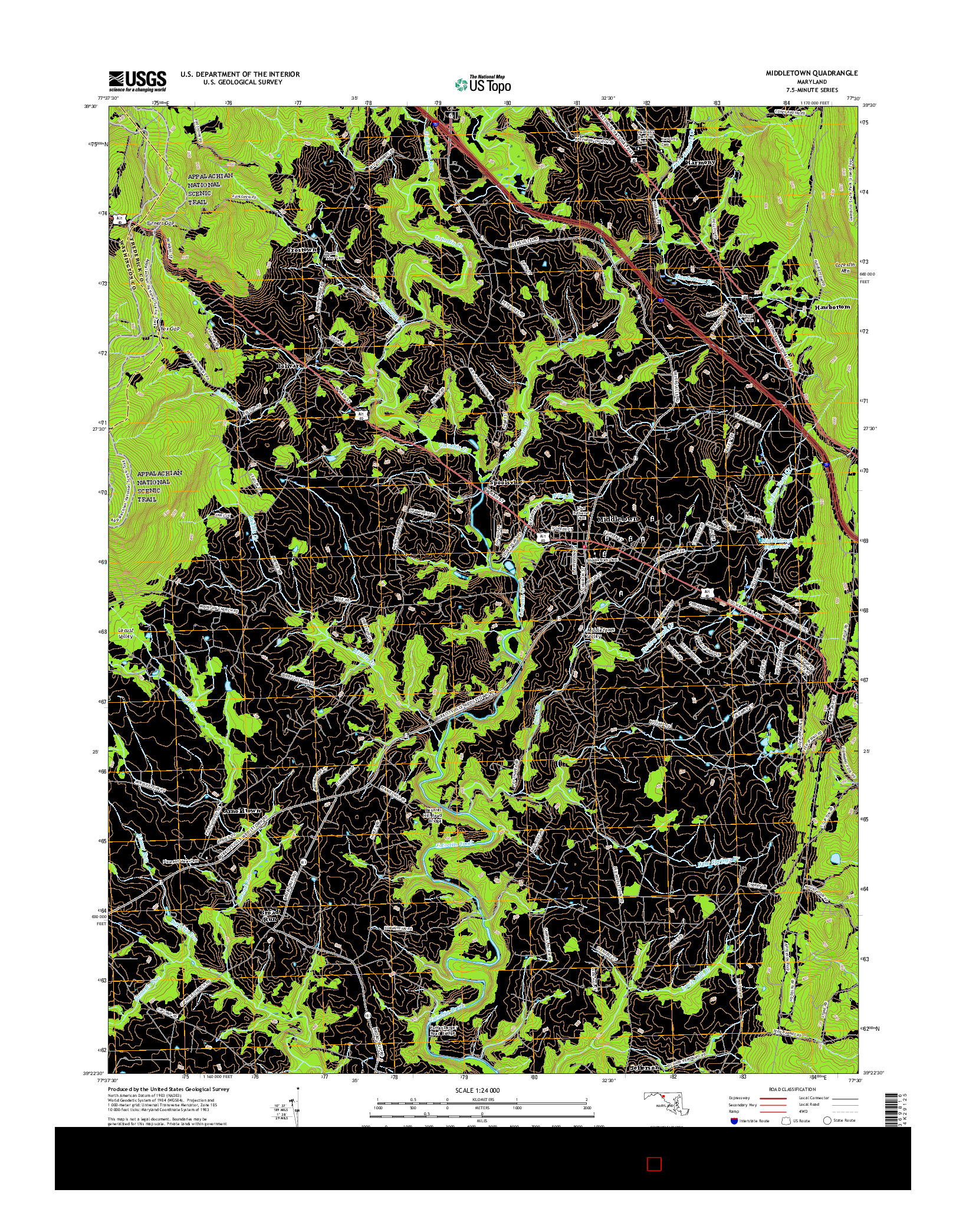 USGS US TOPO 7.5-MINUTE MAP FOR MIDDLETOWN, MD 2016