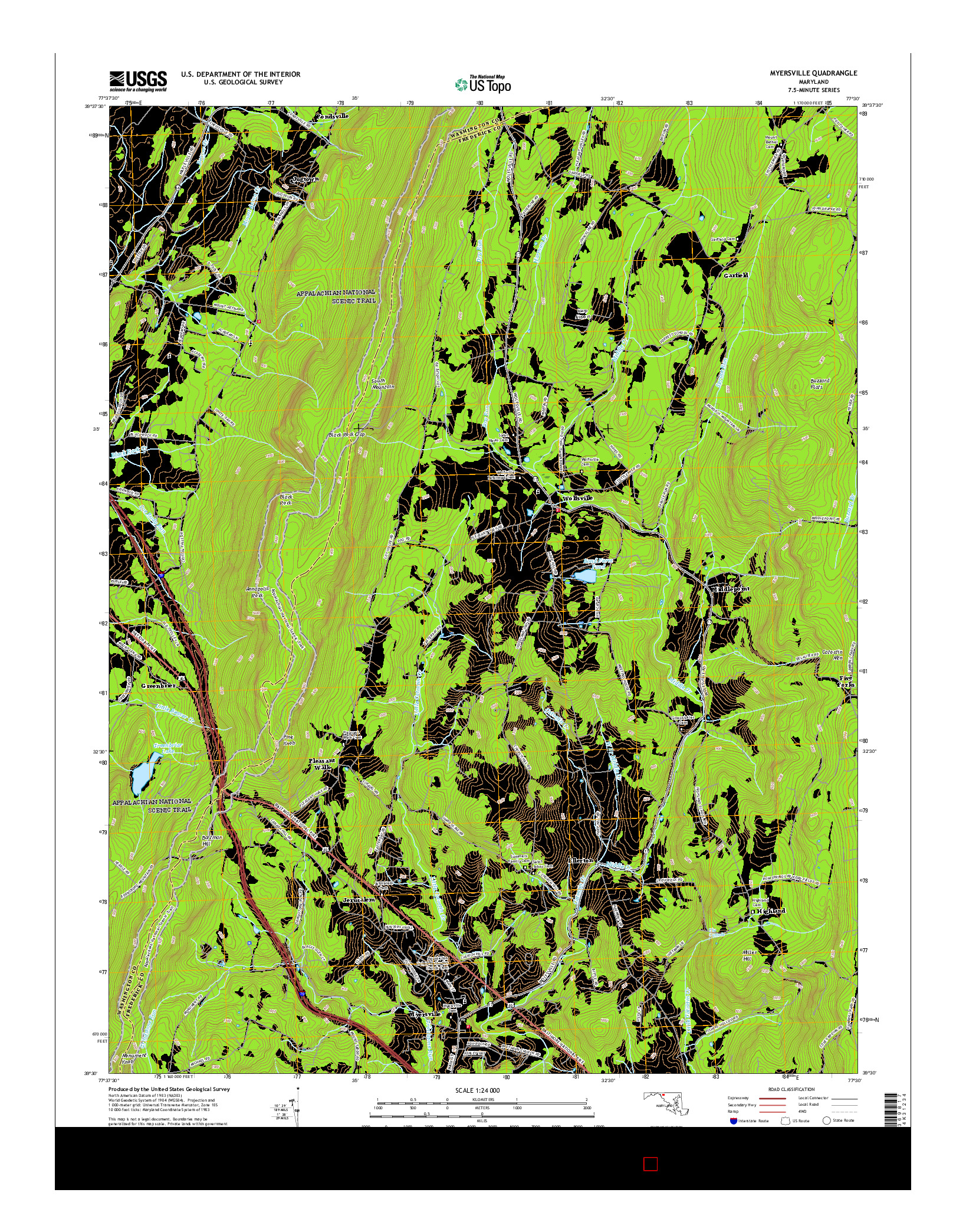 USGS US TOPO 7.5-MINUTE MAP FOR MYERSVILLE, MD 2016