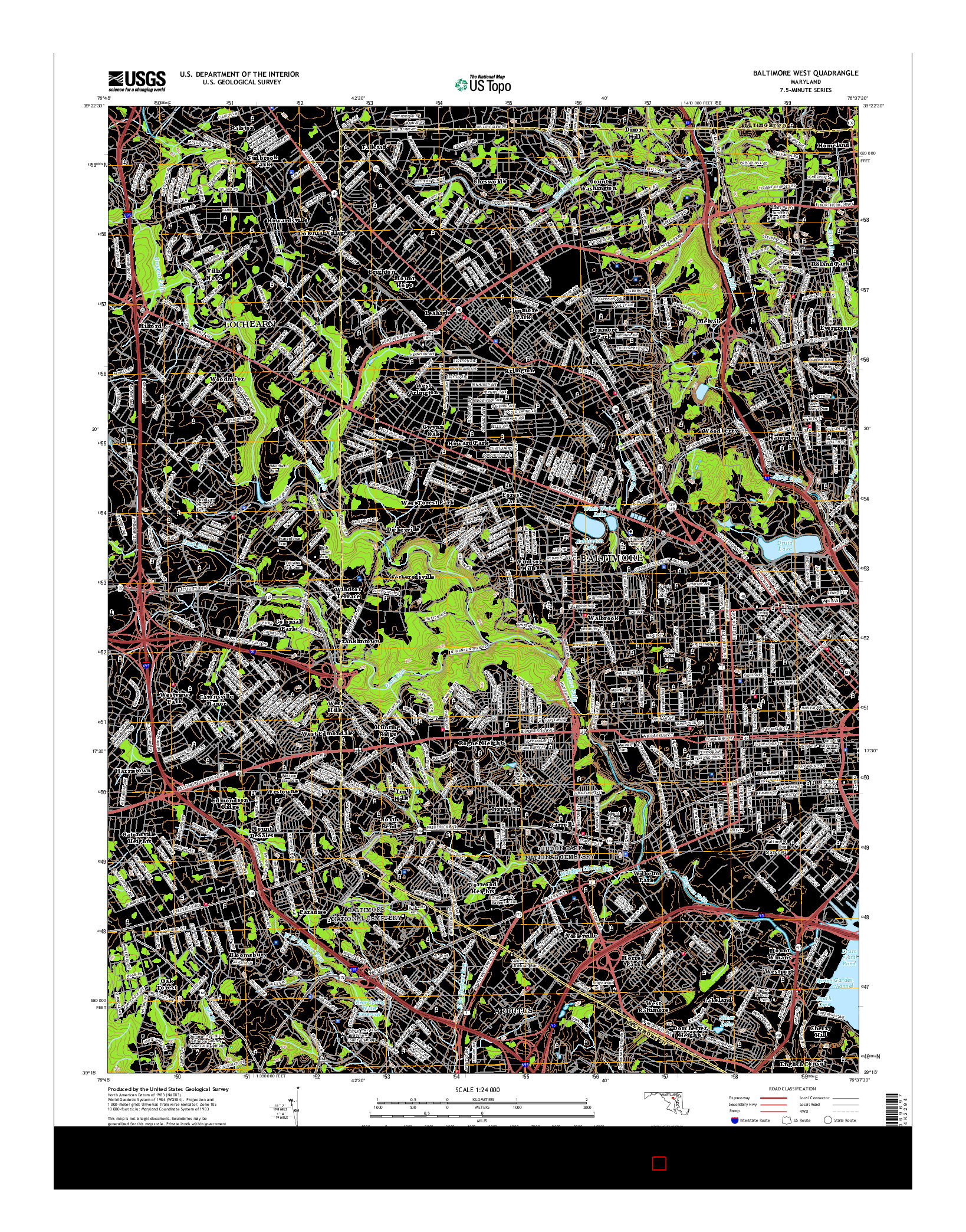 USGS US TOPO 7.5-MINUTE MAP FOR BALTIMORE WEST, MD 2016