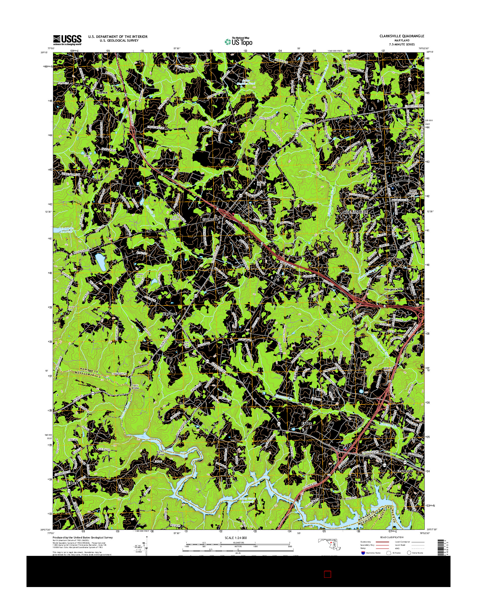 USGS US TOPO 7.5-MINUTE MAP FOR CLARKSVILLE, MD 2016