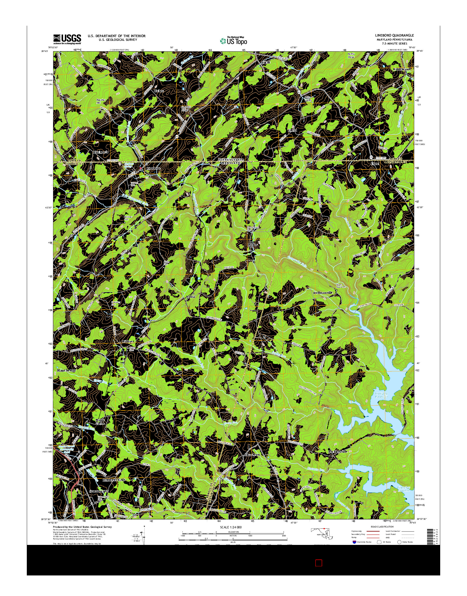 USGS US TOPO 7.5-MINUTE MAP FOR LINEBORO, MD-PA 2016