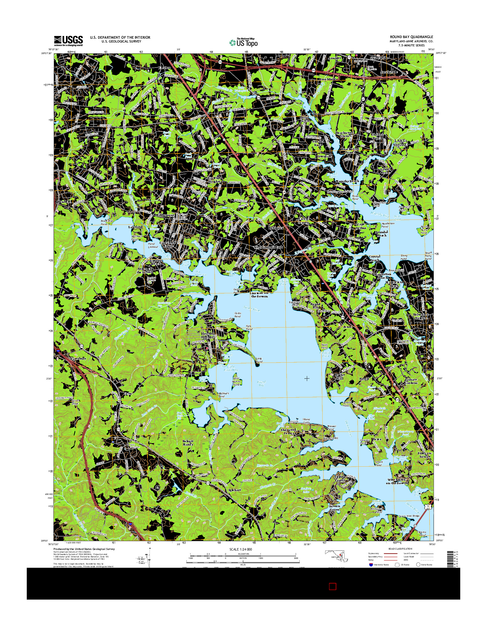 USGS US TOPO 7.5-MINUTE MAP FOR ROUND BAY, MD 2016