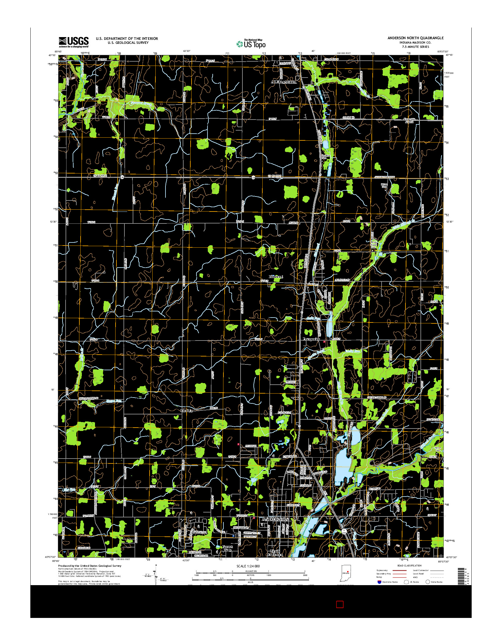 USGS US TOPO 7.5-MINUTE MAP FOR ANDERSON NORTH, IN 2016