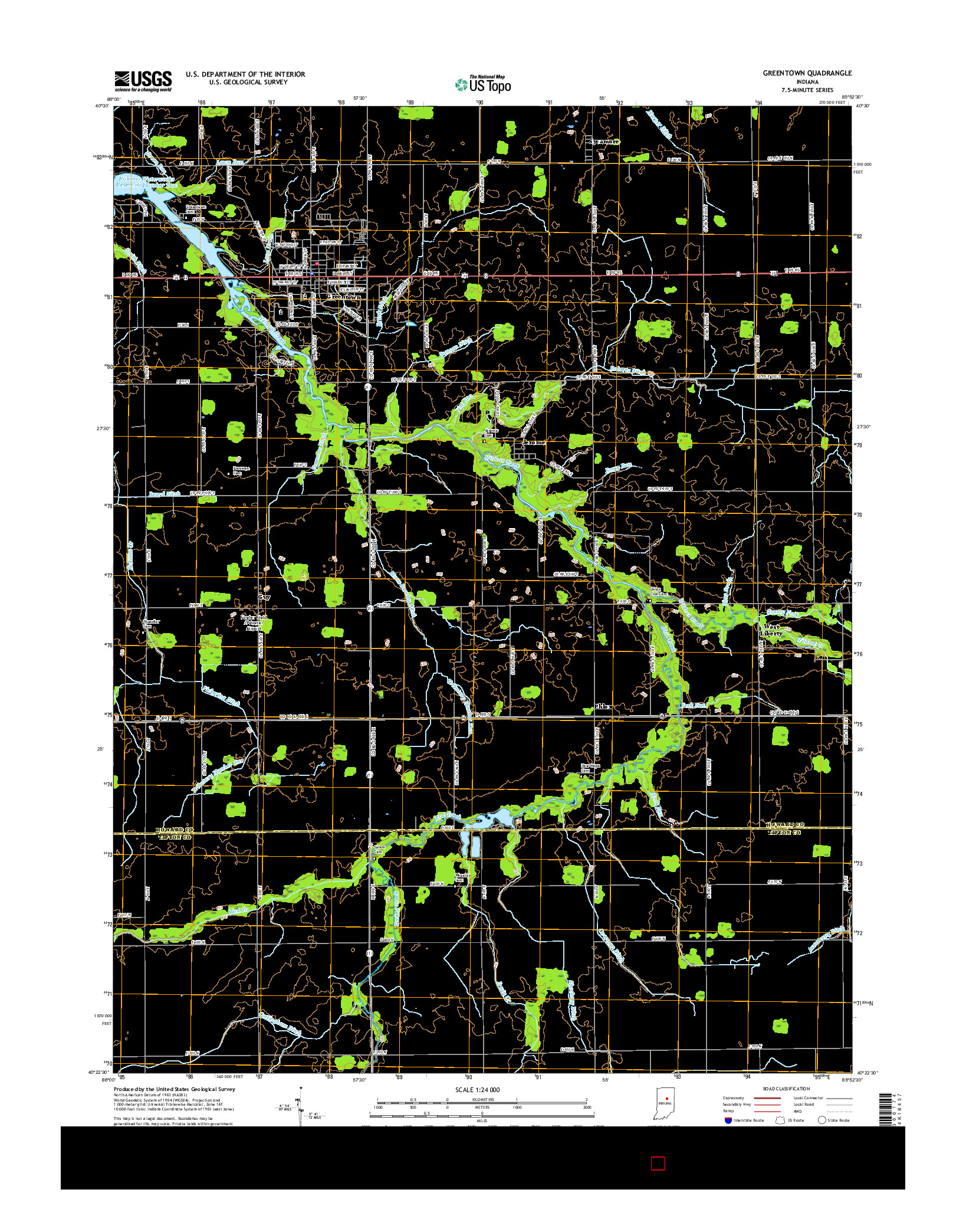 USGS US TOPO 7.5-MINUTE MAP FOR GREENTOWN, IN 2016