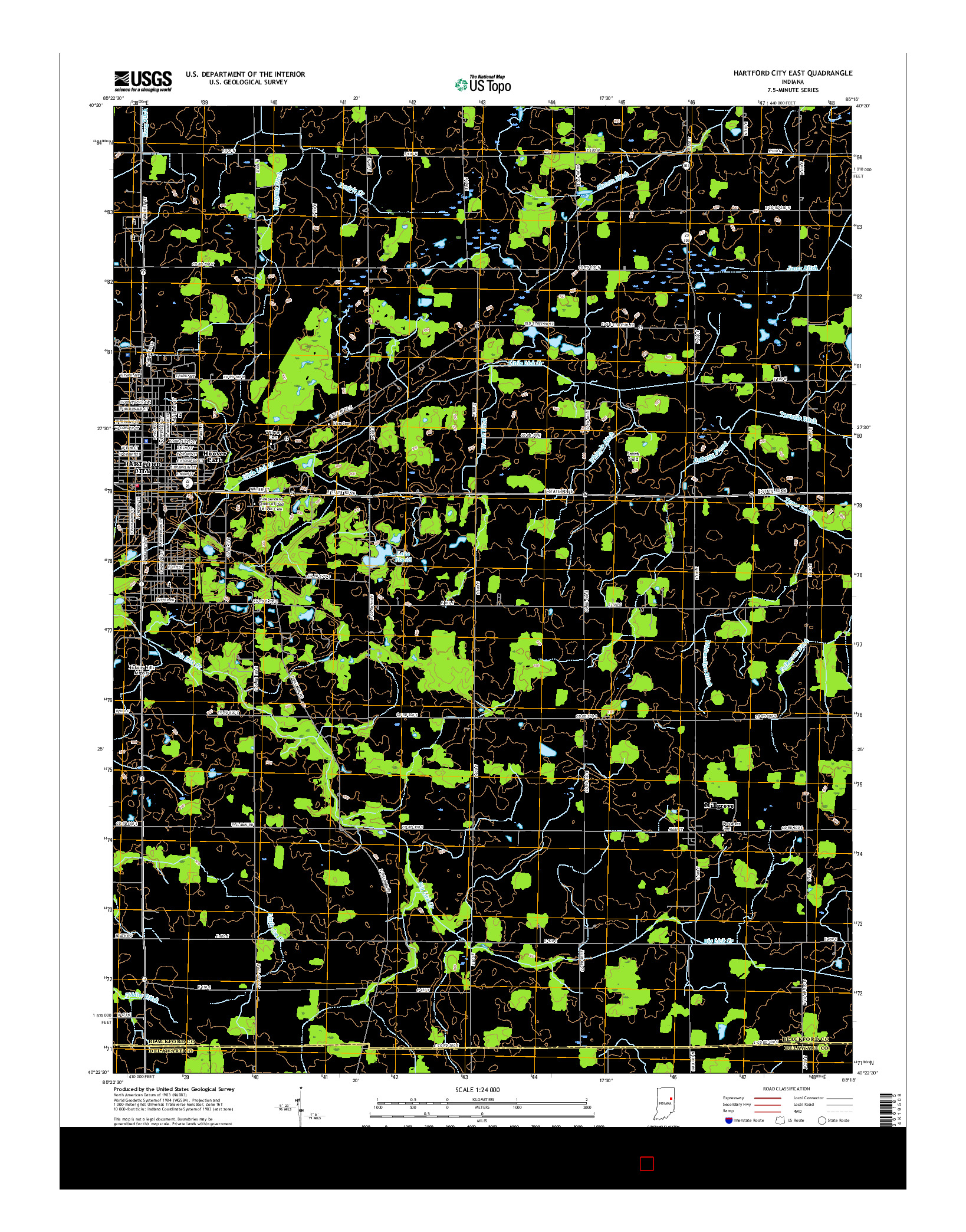 USGS US TOPO 7.5-MINUTE MAP FOR HARTFORD CITY EAST, IN 2016