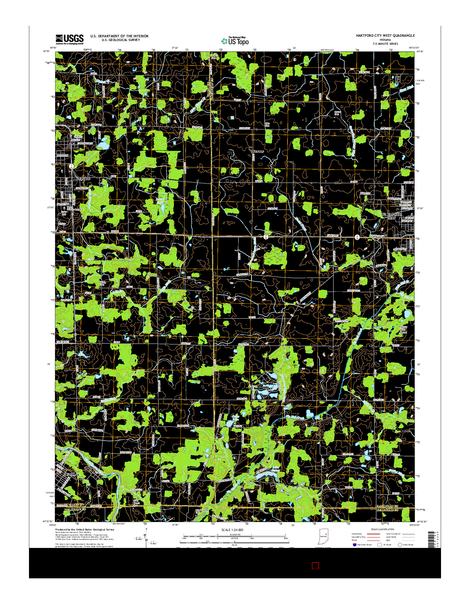 USGS US TOPO 7.5-MINUTE MAP FOR HARTFORD CITY WEST, IN 2016