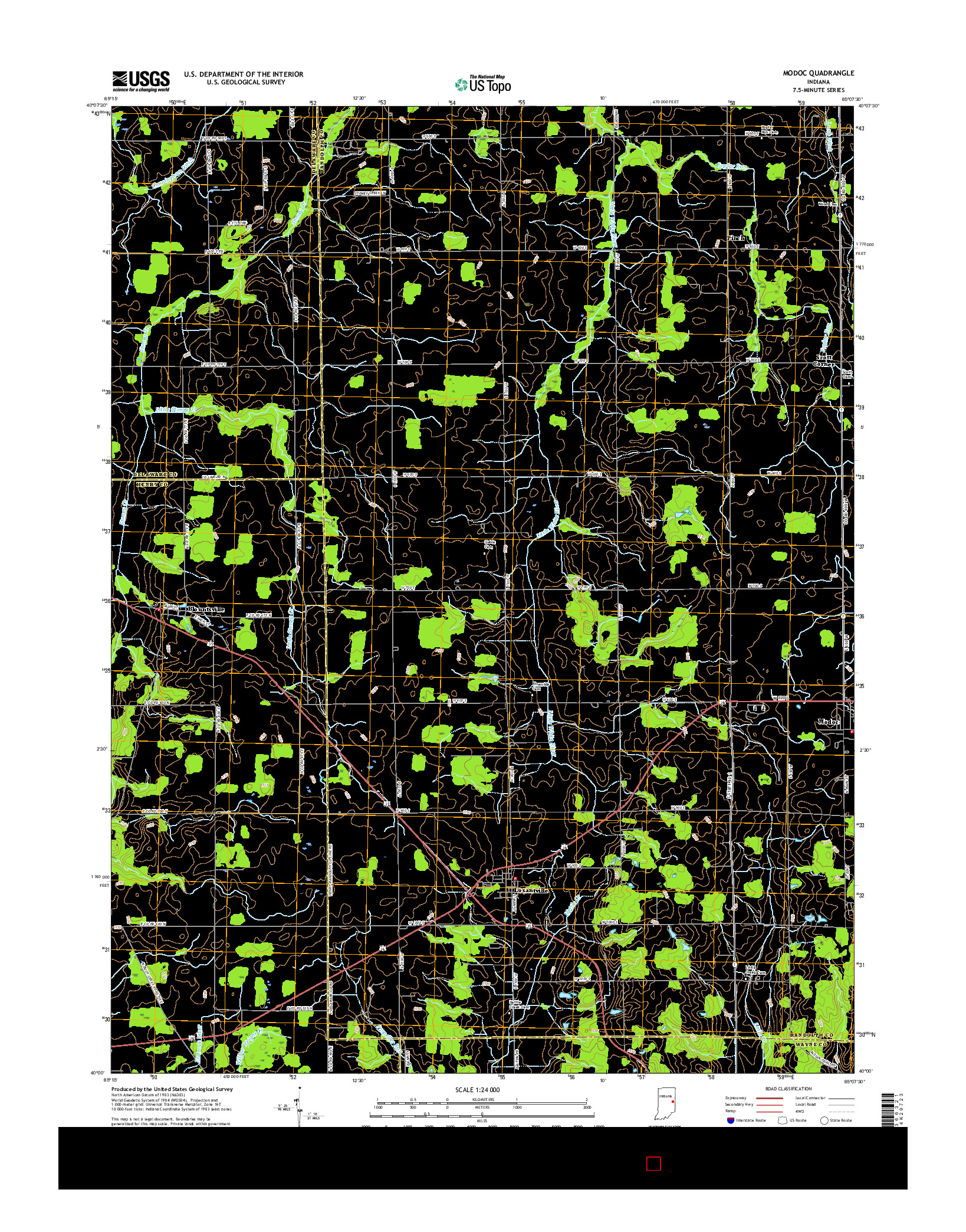 USGS US TOPO 7.5-MINUTE MAP FOR MODOC, IN 2016