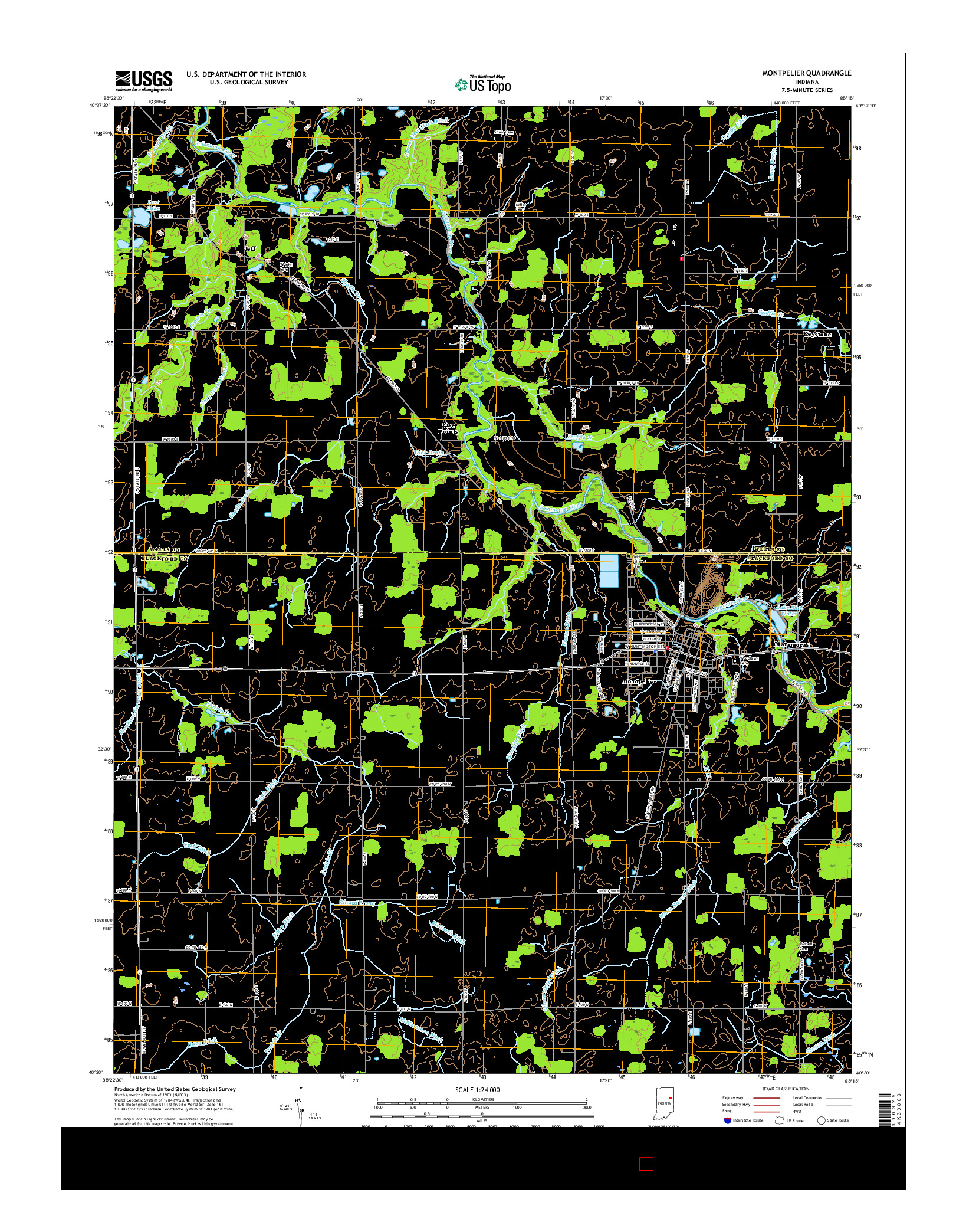 USGS US TOPO 7.5-MINUTE MAP FOR MONTPELIER, IN 2016