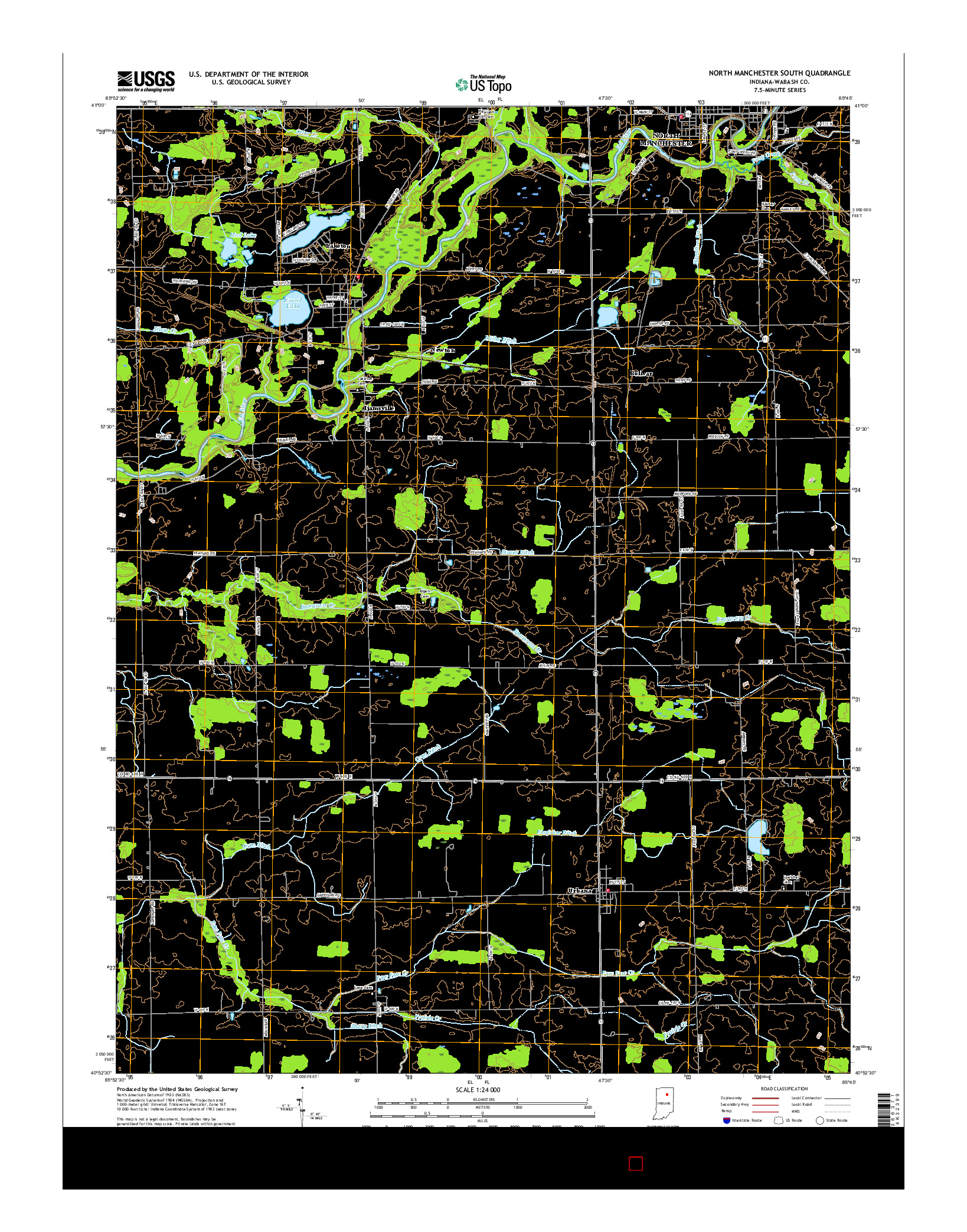 USGS US TOPO 7.5-MINUTE MAP FOR NORTH MANCHESTER SOUTH, IN 2016