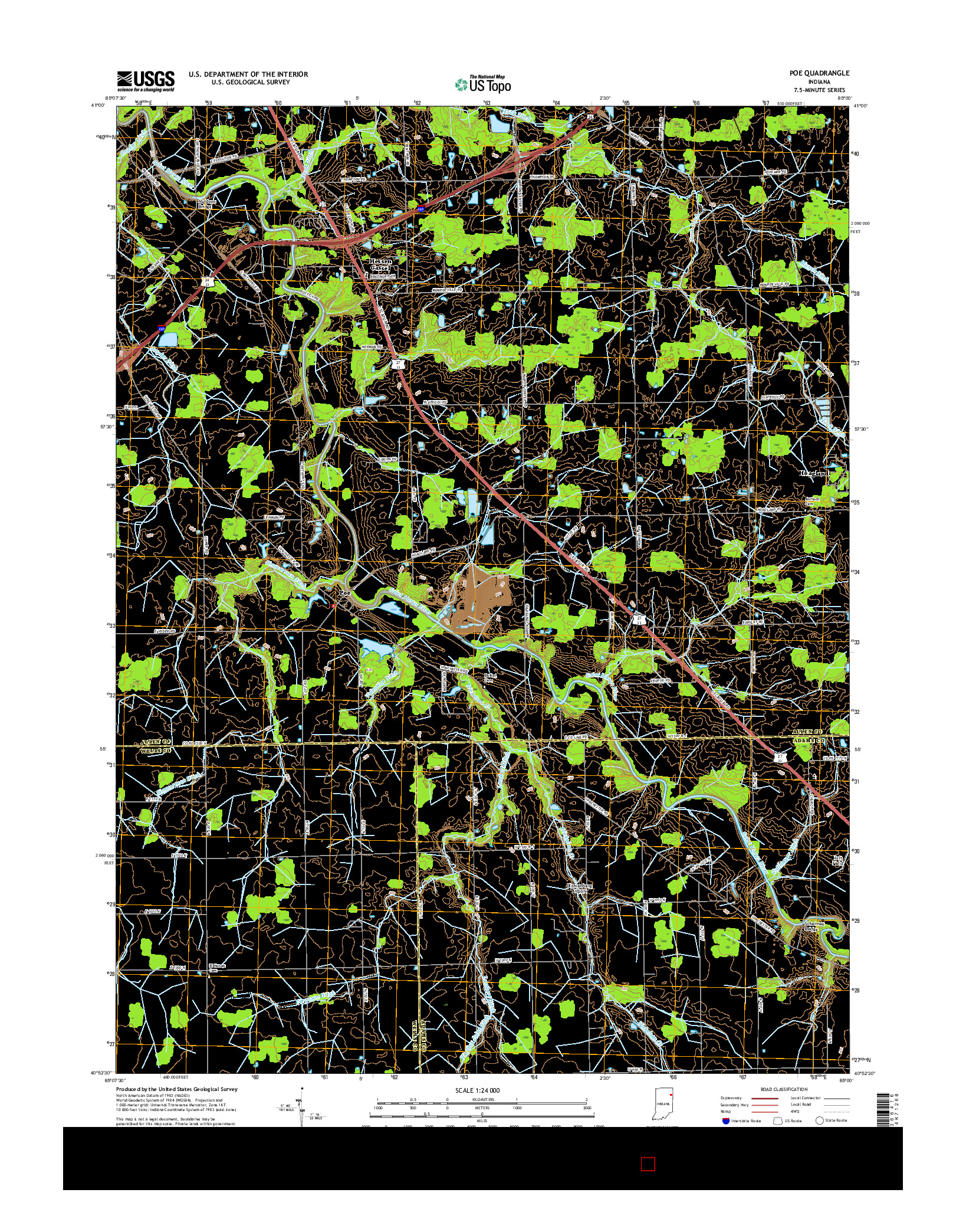 USGS US TOPO 7.5-MINUTE MAP FOR POE, IN 2016