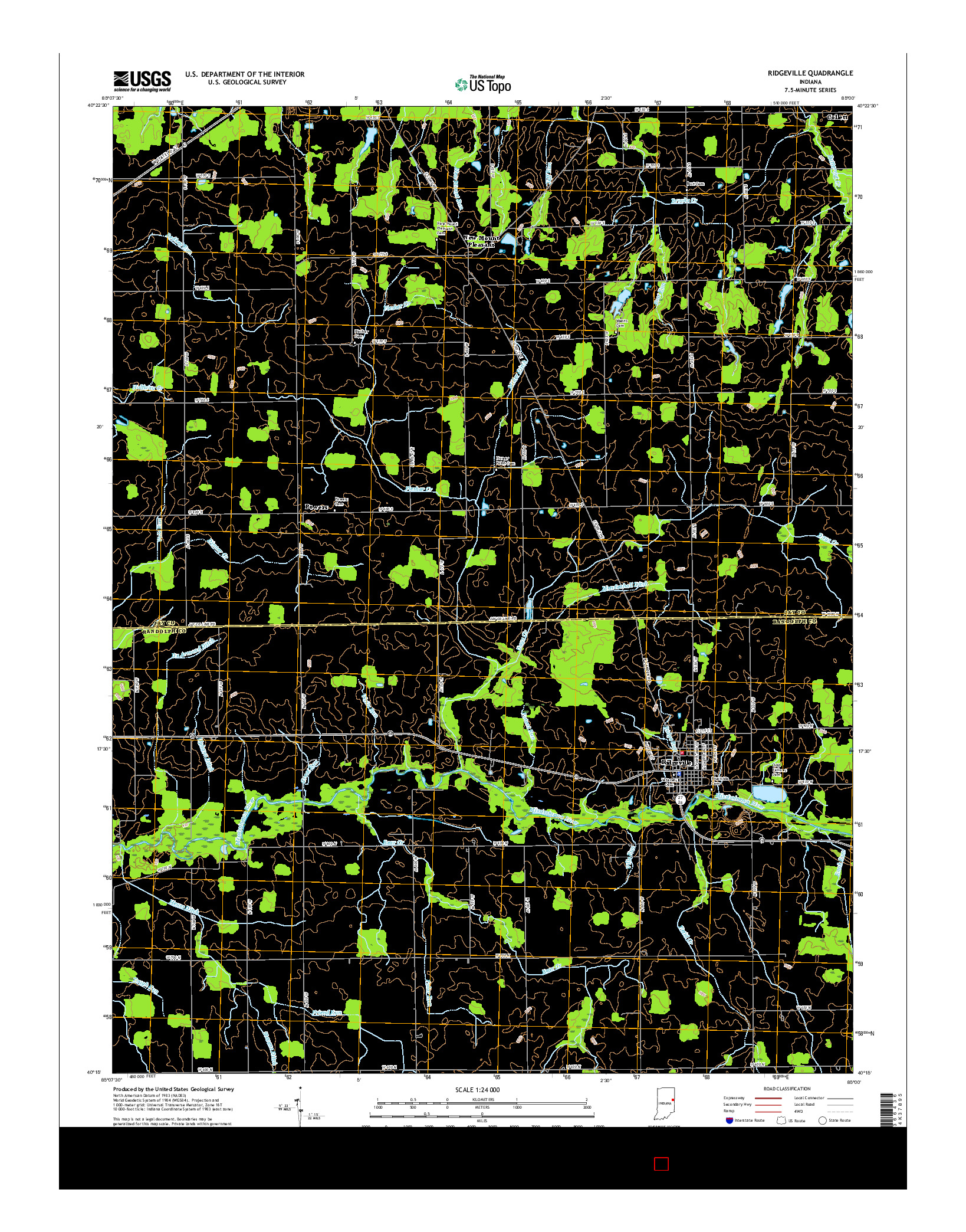 USGS US TOPO 7.5-MINUTE MAP FOR RIDGEVILLE, IN 2016