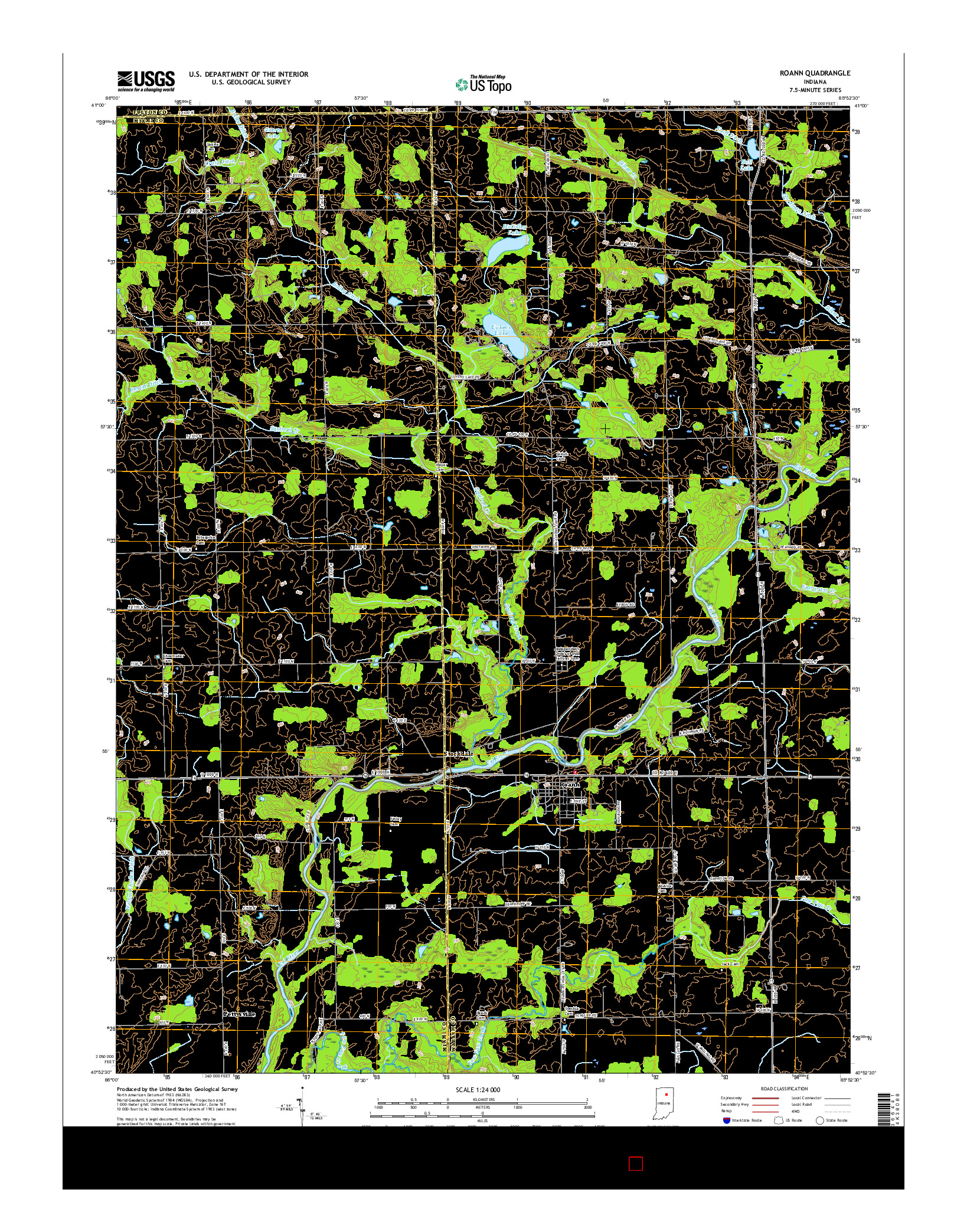 USGS US TOPO 7.5-MINUTE MAP FOR ROANN, IN 2016