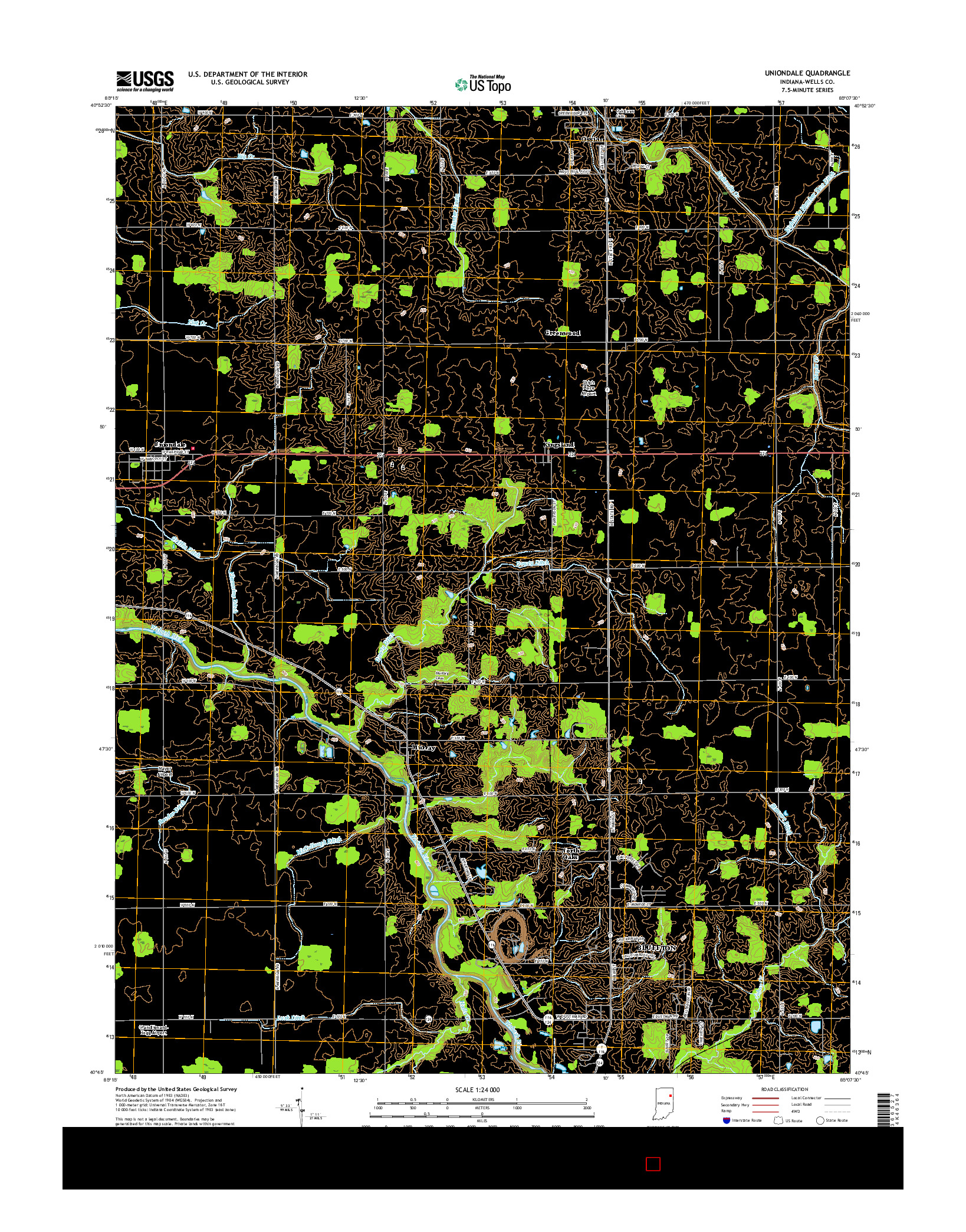 USGS US TOPO 7.5-MINUTE MAP FOR UNIONDALE, IN 2016