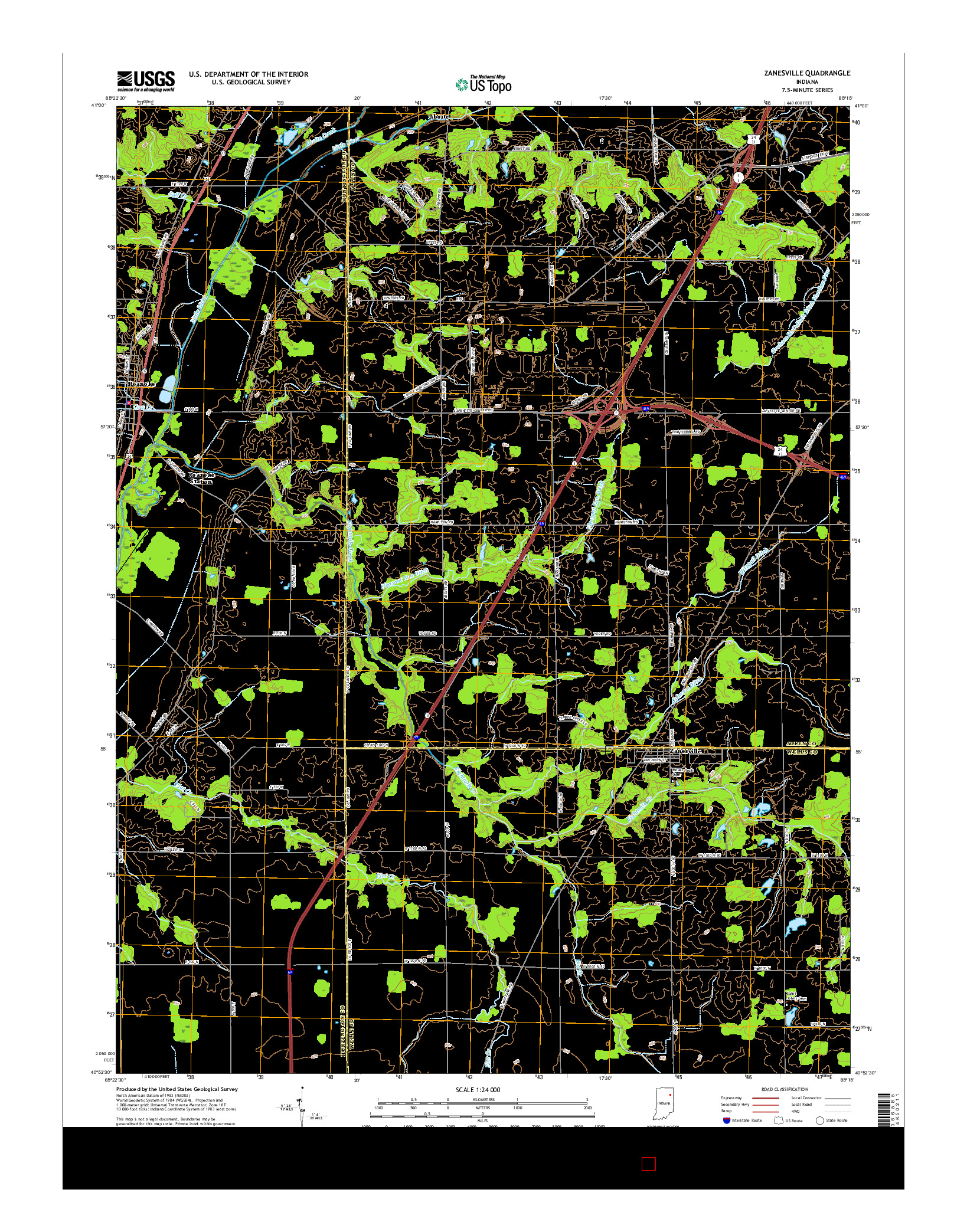 USGS US TOPO 7.5-MINUTE MAP FOR ZANESVILLE, IN 2016