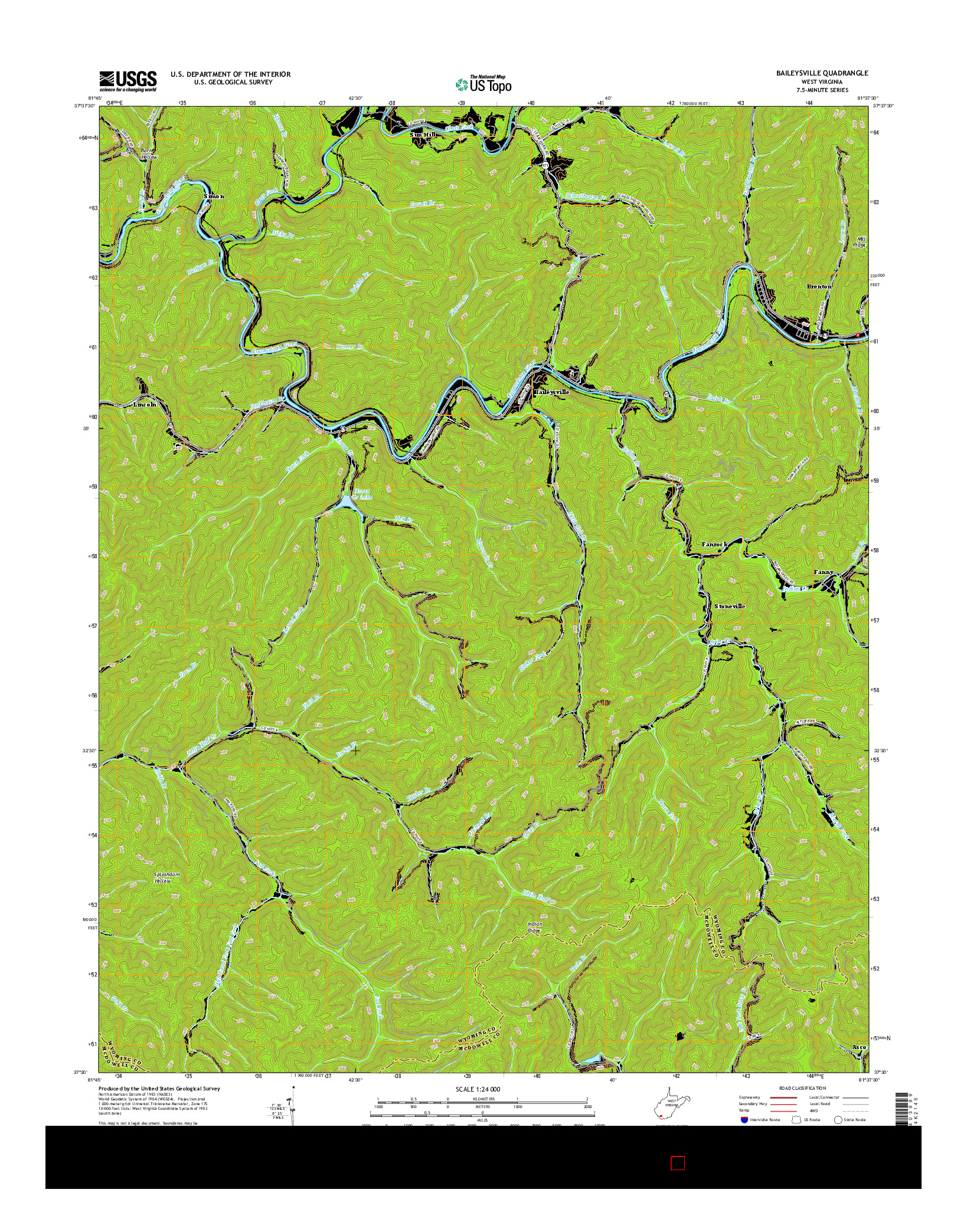 USGS US TOPO 7.5-MINUTE MAP FOR BAILEYSVILLE, WV 2016