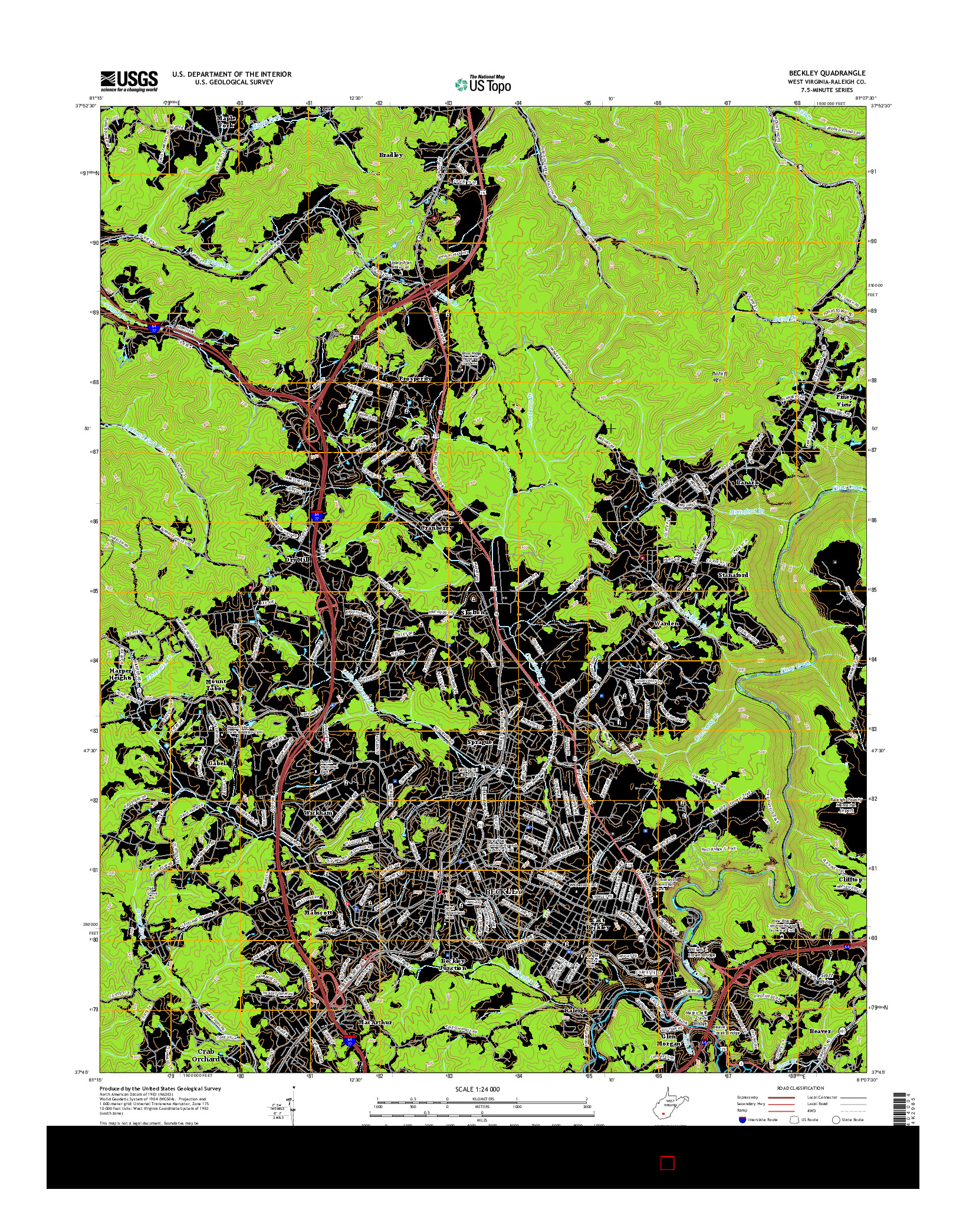 USGS US TOPO 7.5-MINUTE MAP FOR BECKLEY, WV 2016