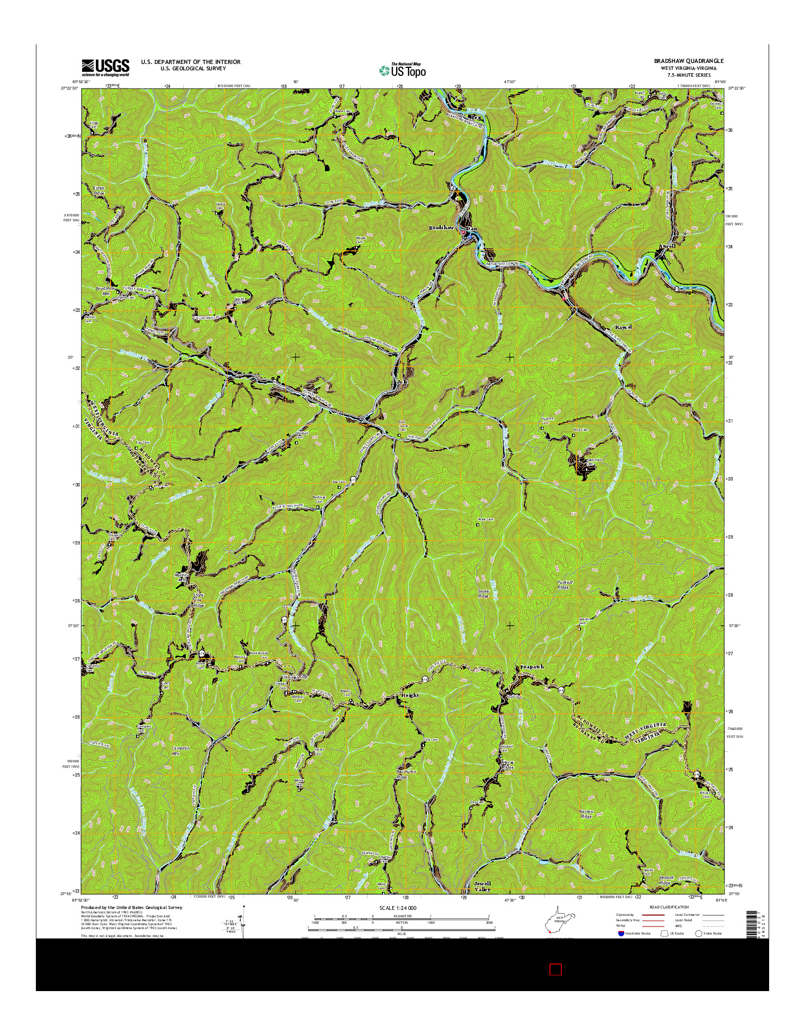USGS US TOPO 7.5-MINUTE MAP FOR BRADSHAW, WV-VA 2016