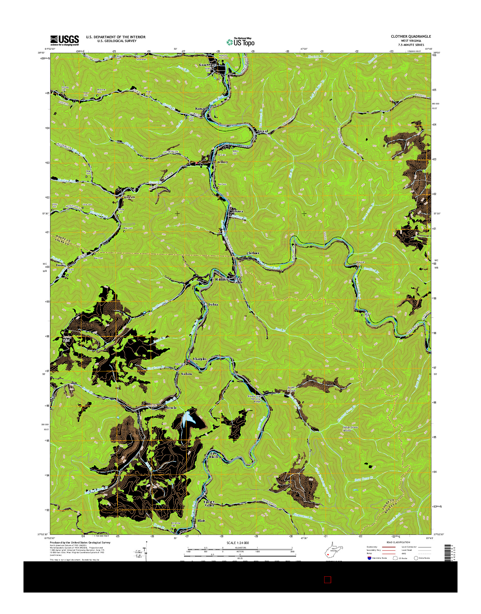 USGS US TOPO 7.5-MINUTE MAP FOR CLOTHIER, WV 2016