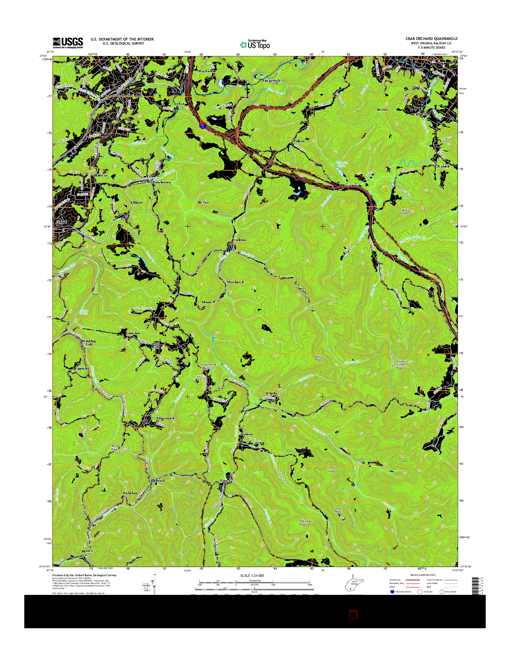 USGS US TOPO 7.5-MINUTE MAP FOR CRAB ORCHARD, WV 2016