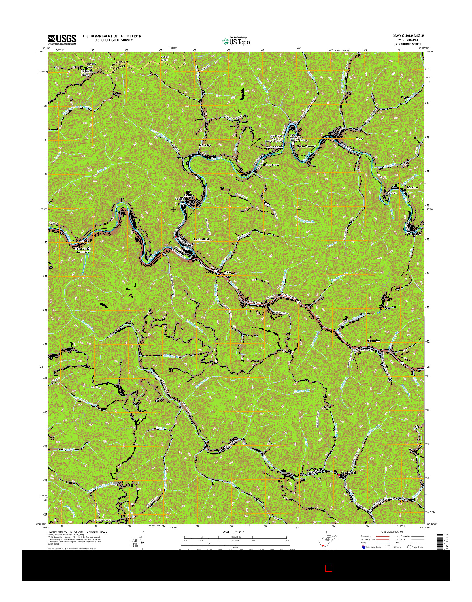 USGS US TOPO 7.5-MINUTE MAP FOR DAVY, WV 2016