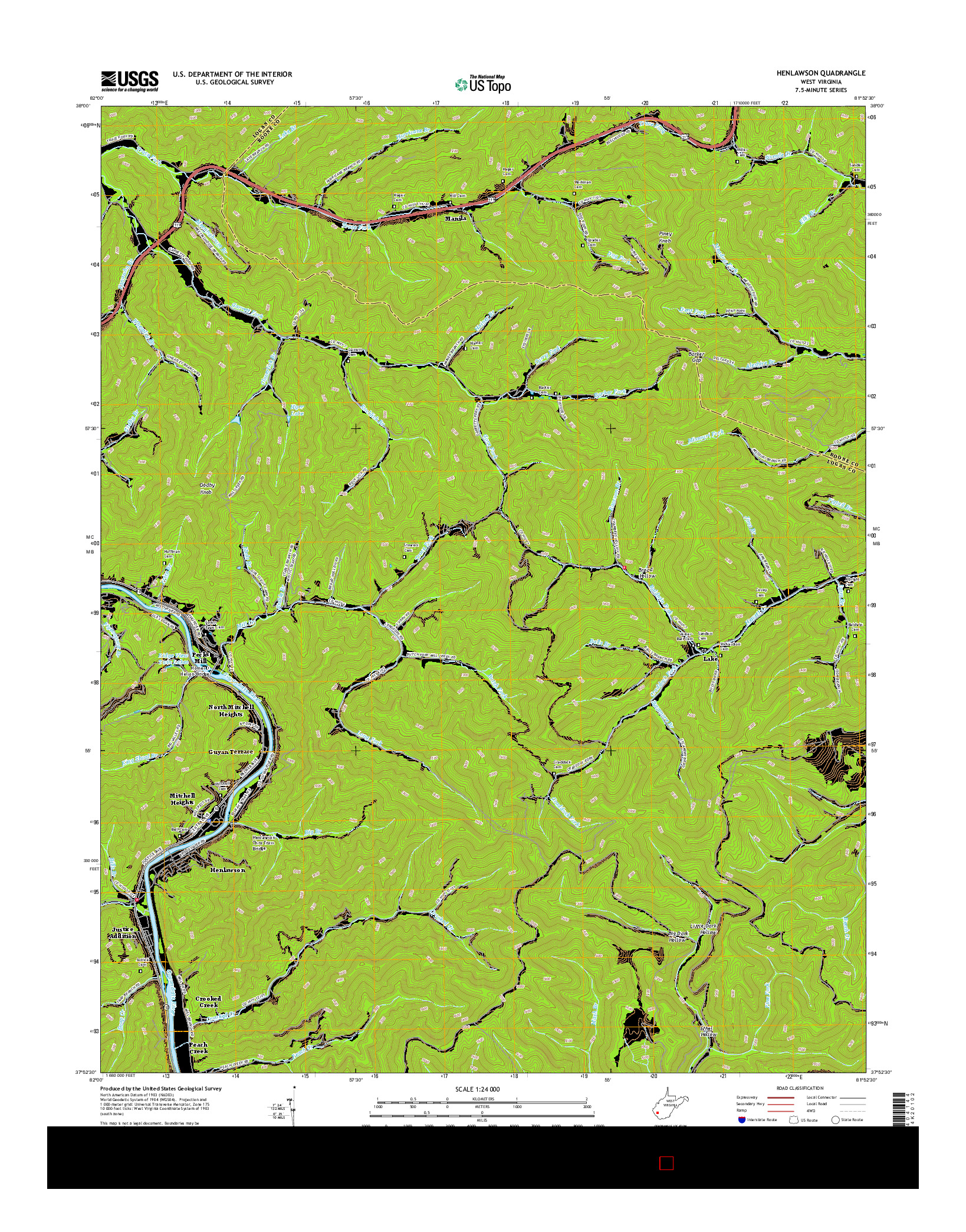 USGS US TOPO 7.5-MINUTE MAP FOR HENLAWSON, WV 2016