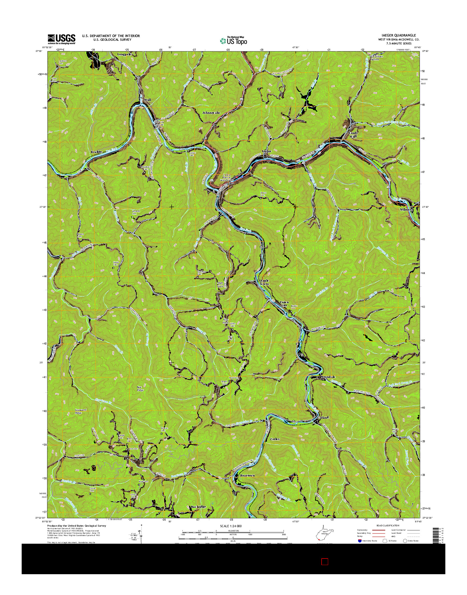 USGS US TOPO 7.5-MINUTE MAP FOR IAEGER, WV 2016