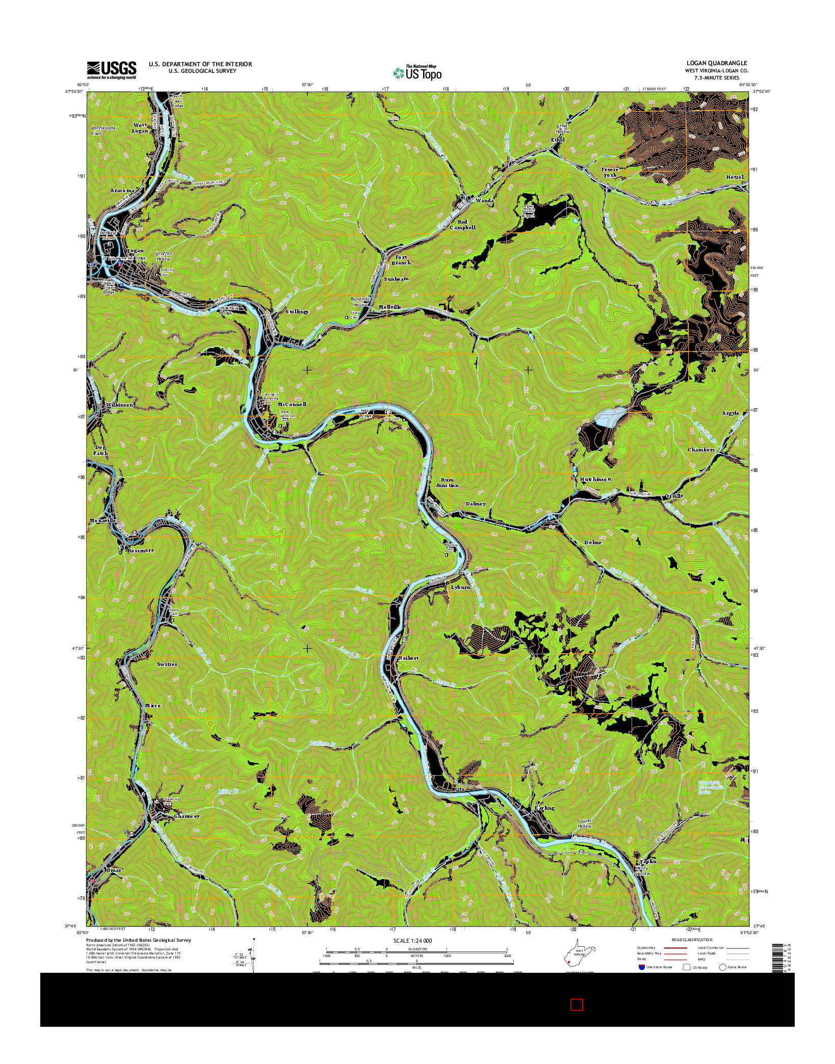USGS US TOPO 7.5-MINUTE MAP FOR LOGAN, WV 2016